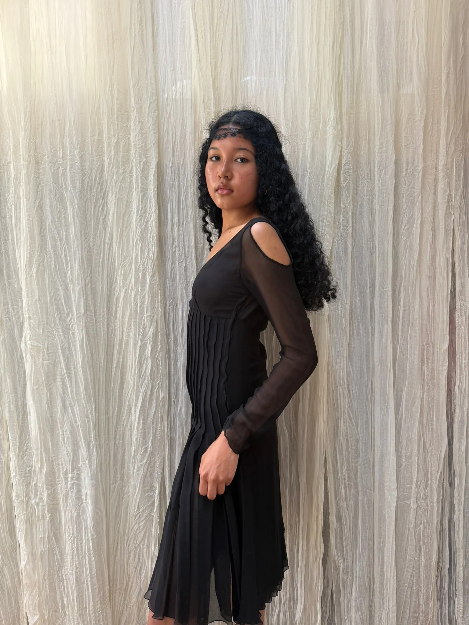 pollini italian black silk long sleeve dress (XS)