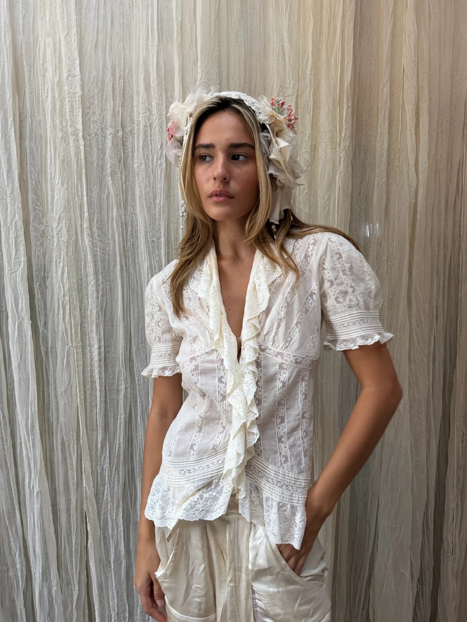 ralph lauren ruffle blouse (XS-S)