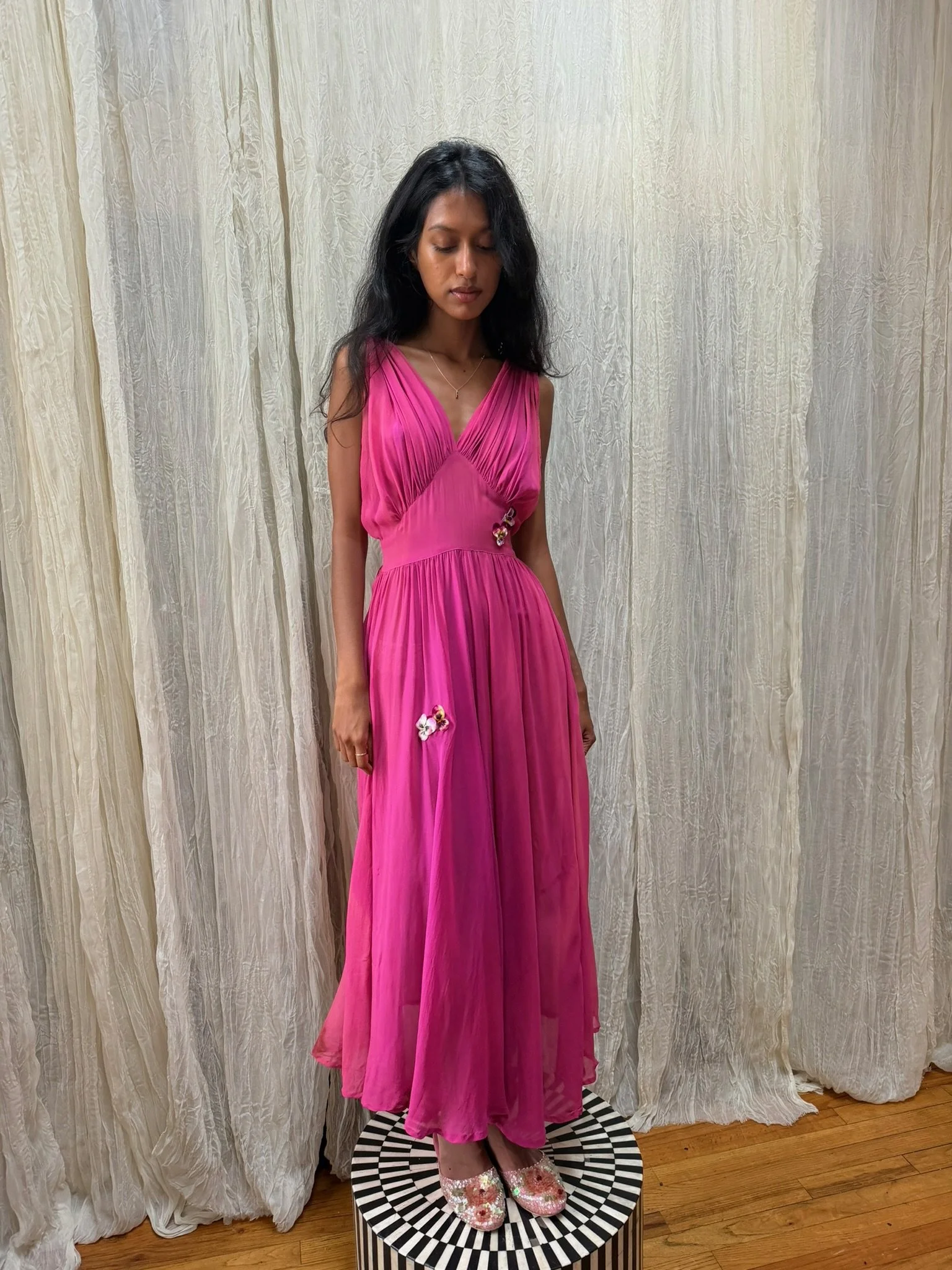 1930s fuchsia silk chiffon slip dress (XXS)