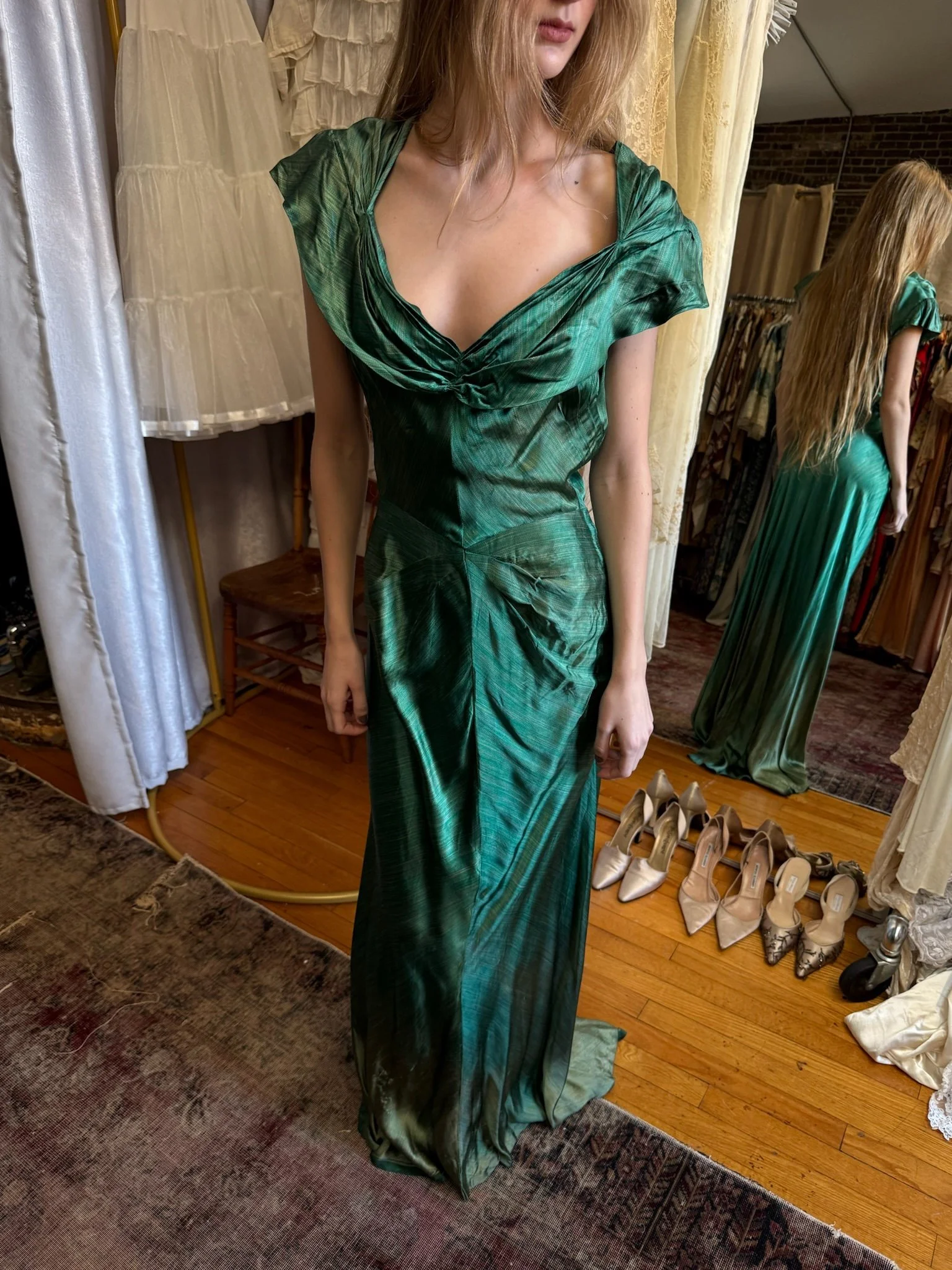 1940s rare and collectible green lamé gown (XS)