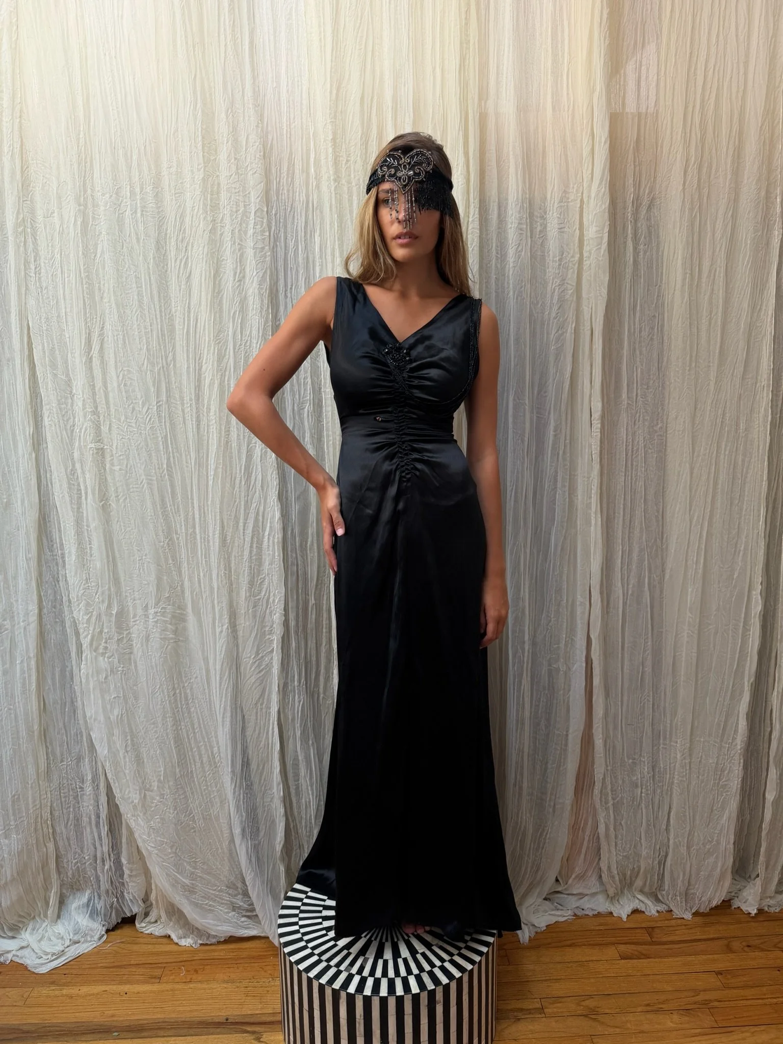1930s/40s jeweled silk satin gown (XS)