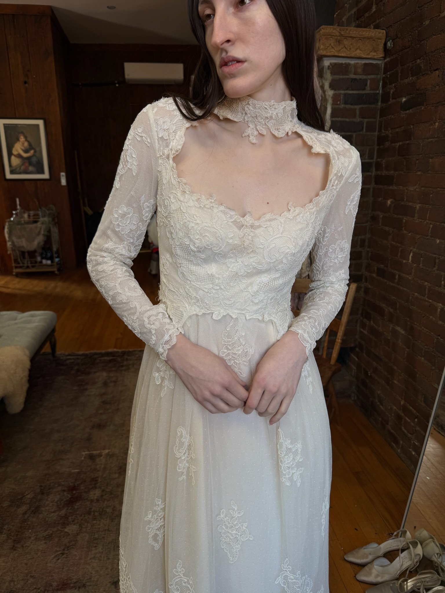 high neck cutout lace bridal gown (XS)