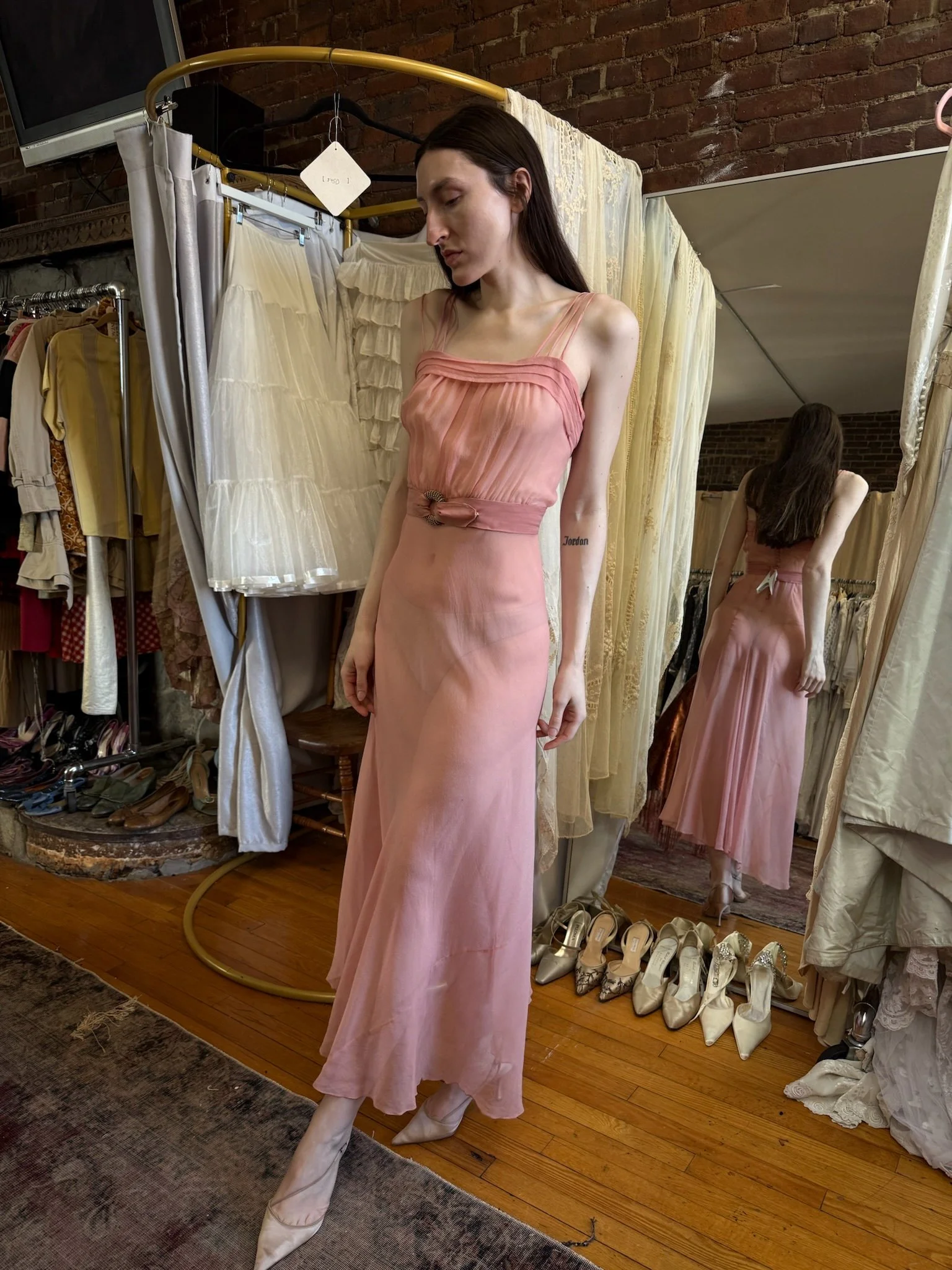 1940s belted silk chiffon dress (S-M)