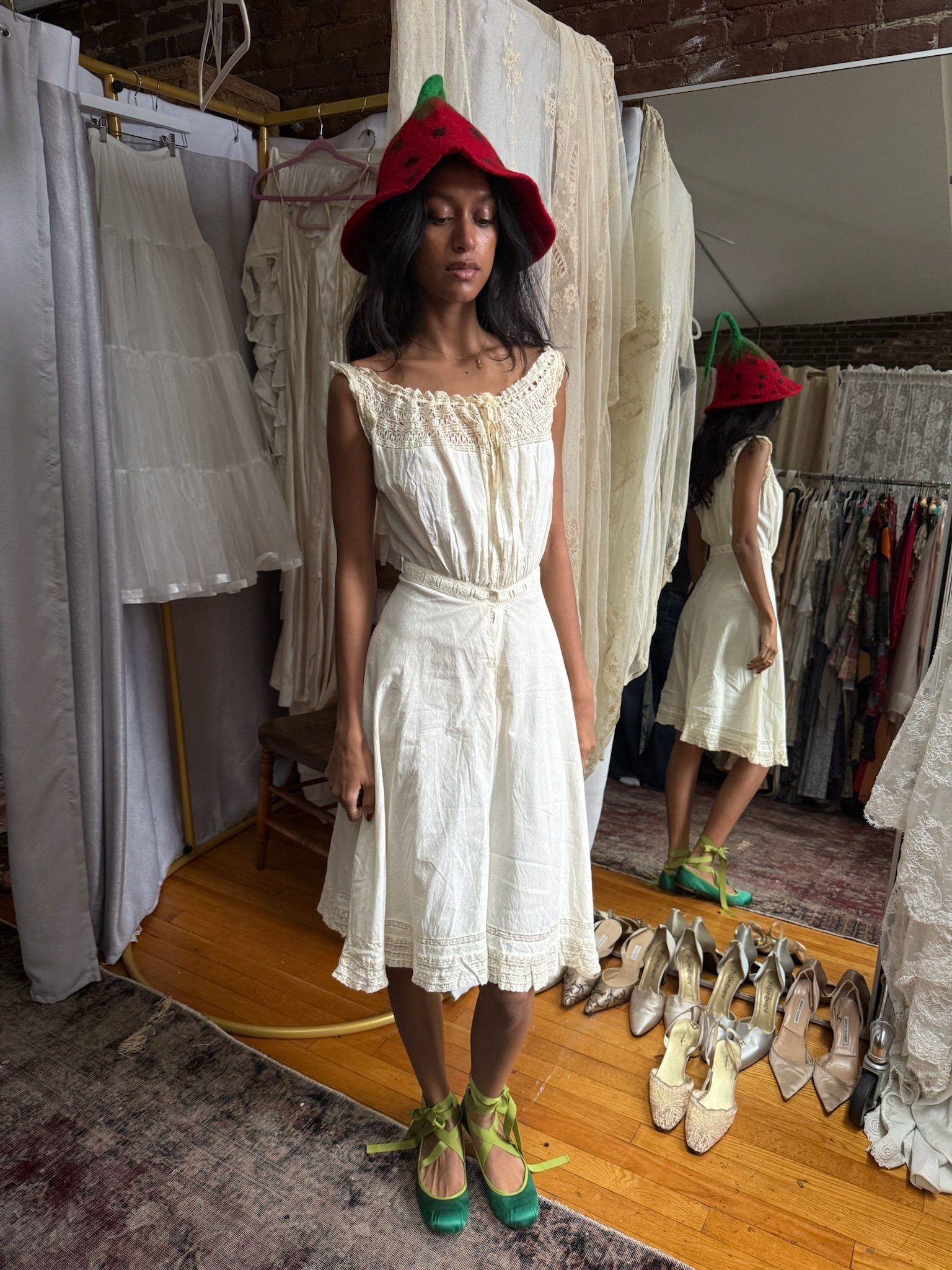 edwardian cotton combonation romper  (XXS)