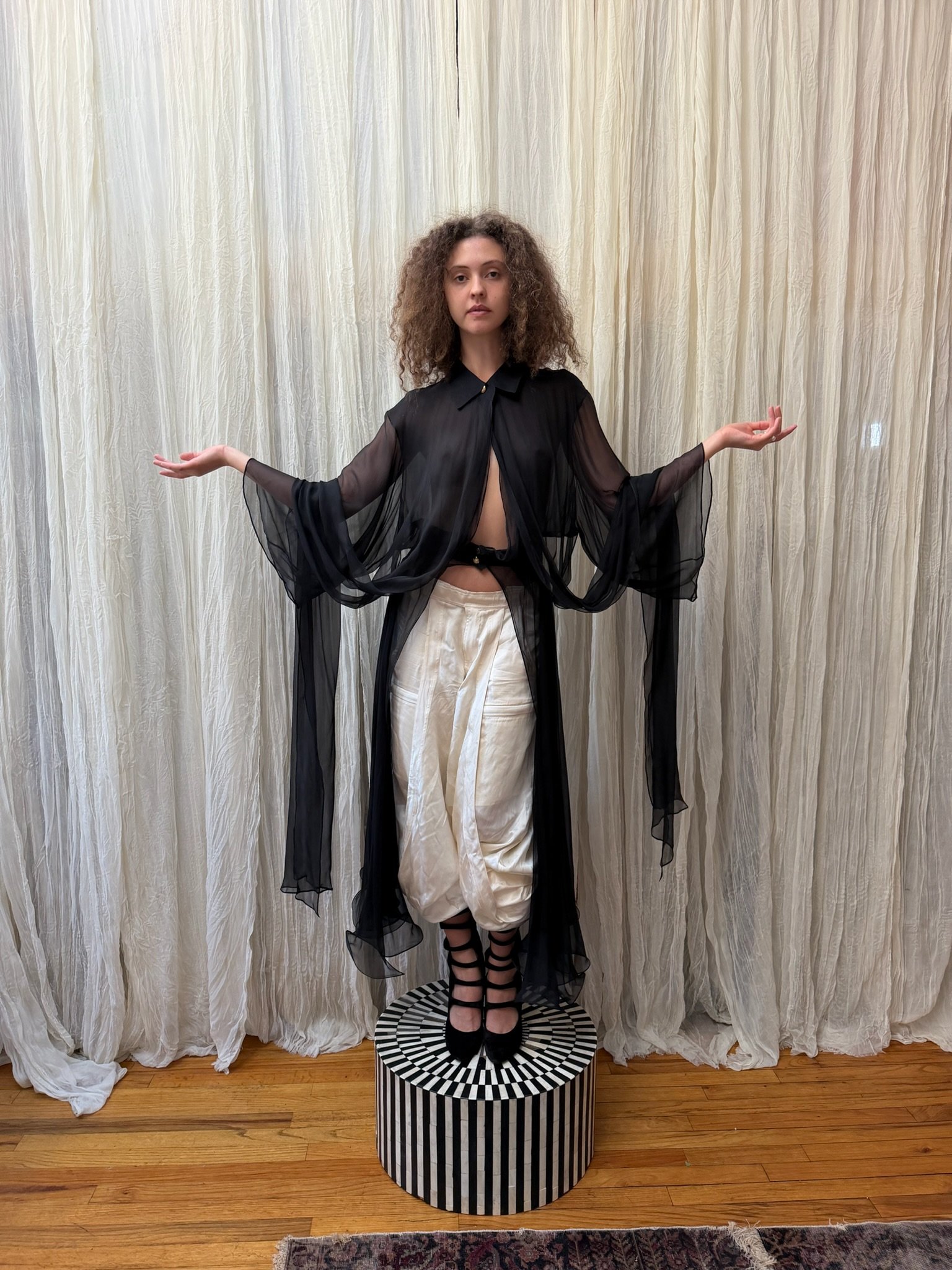 Claude Montana black chiffon robe (XS-S)