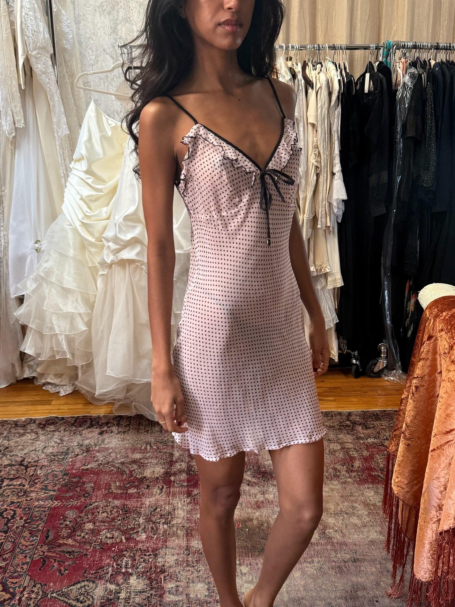 90/2000s polka dot pink slip (XS-S)