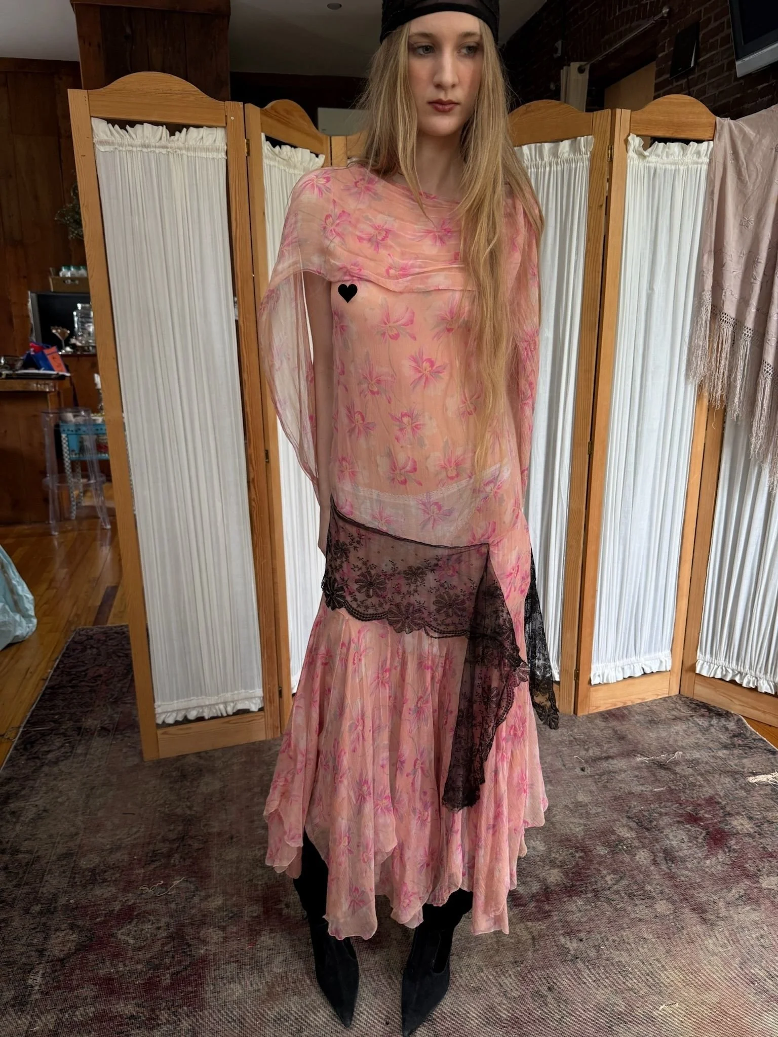 1920s floral chiffon reworked gown (XS-M)