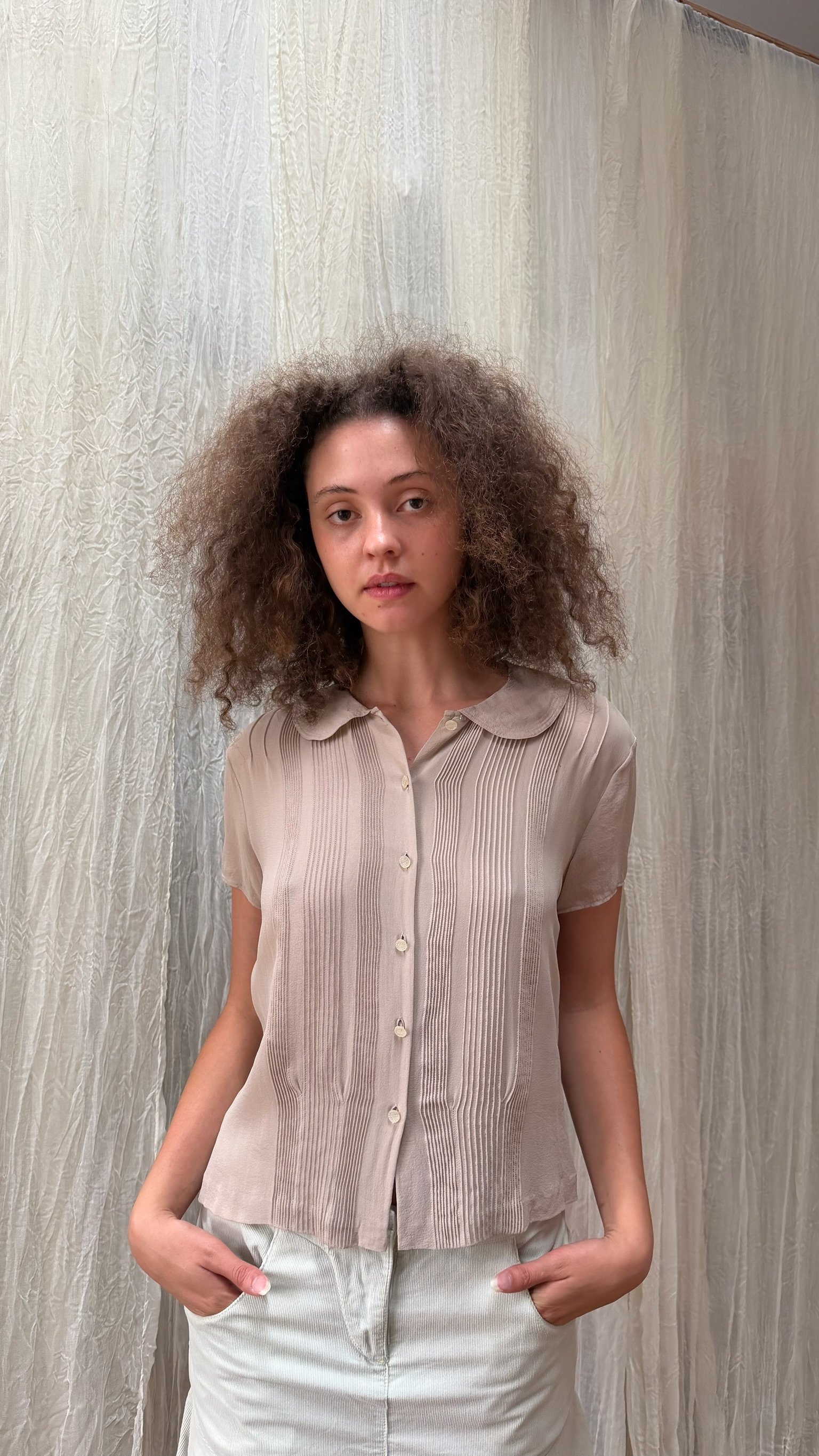 elie tahari silk collared top (XS-M)