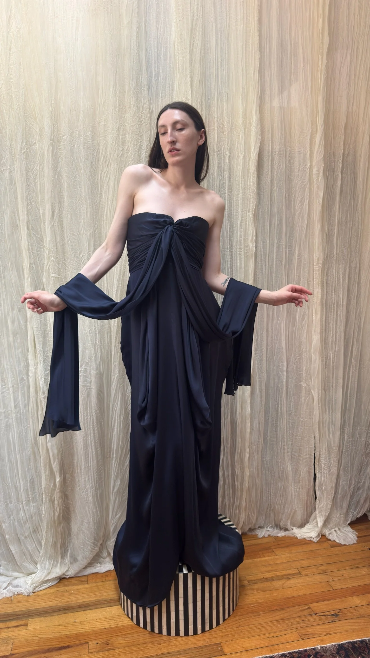 navy YSL silk gown (M)