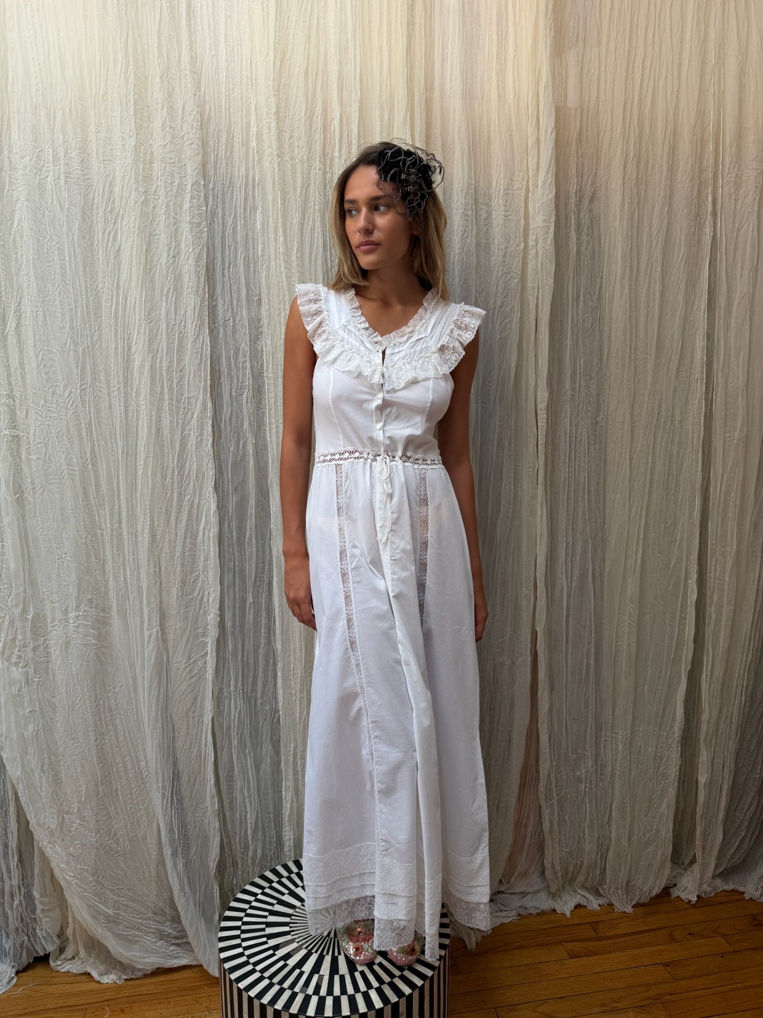 ruffled cotton day dress (S)