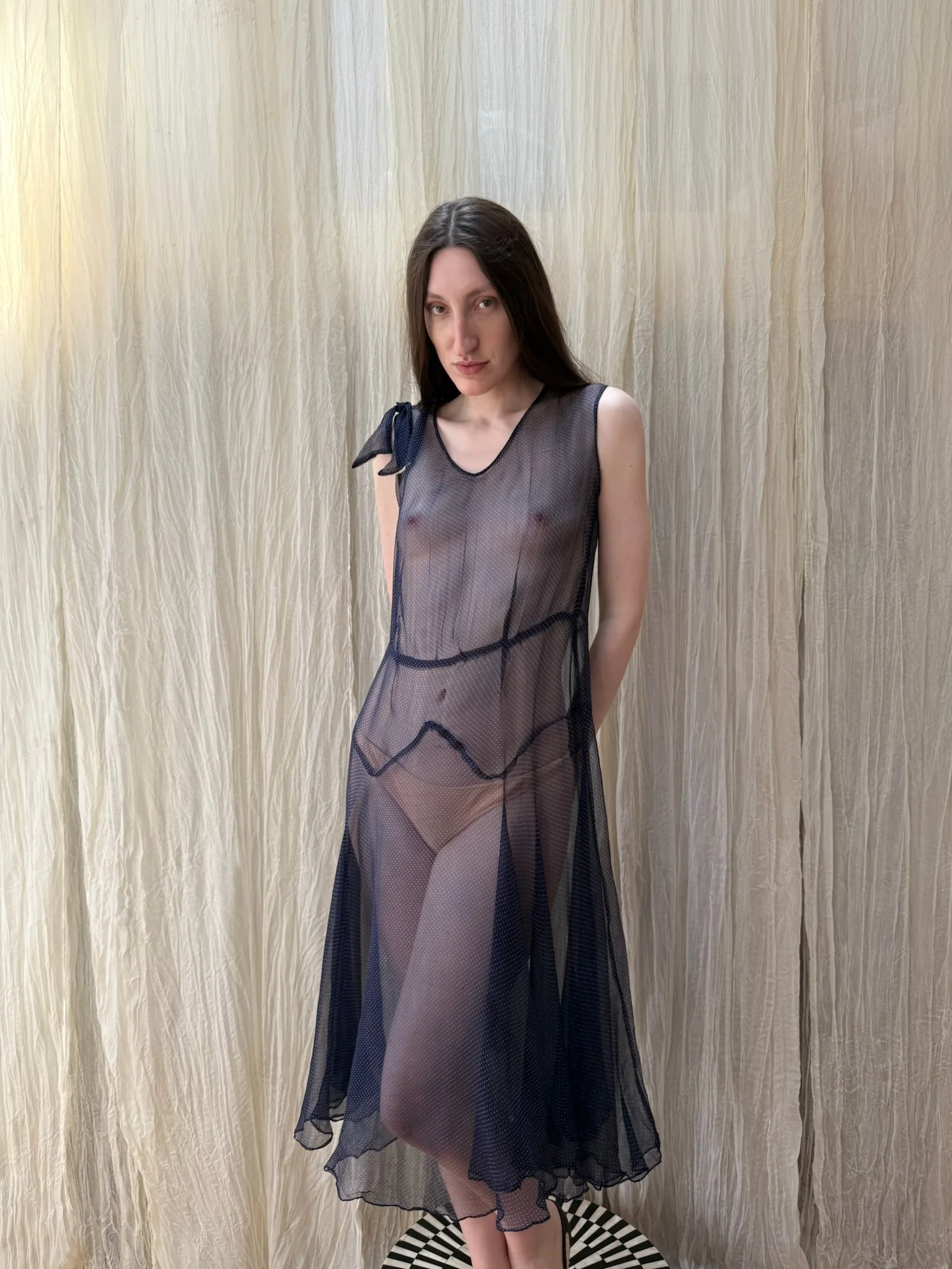 1920s silk polka dot dress (XS-M)