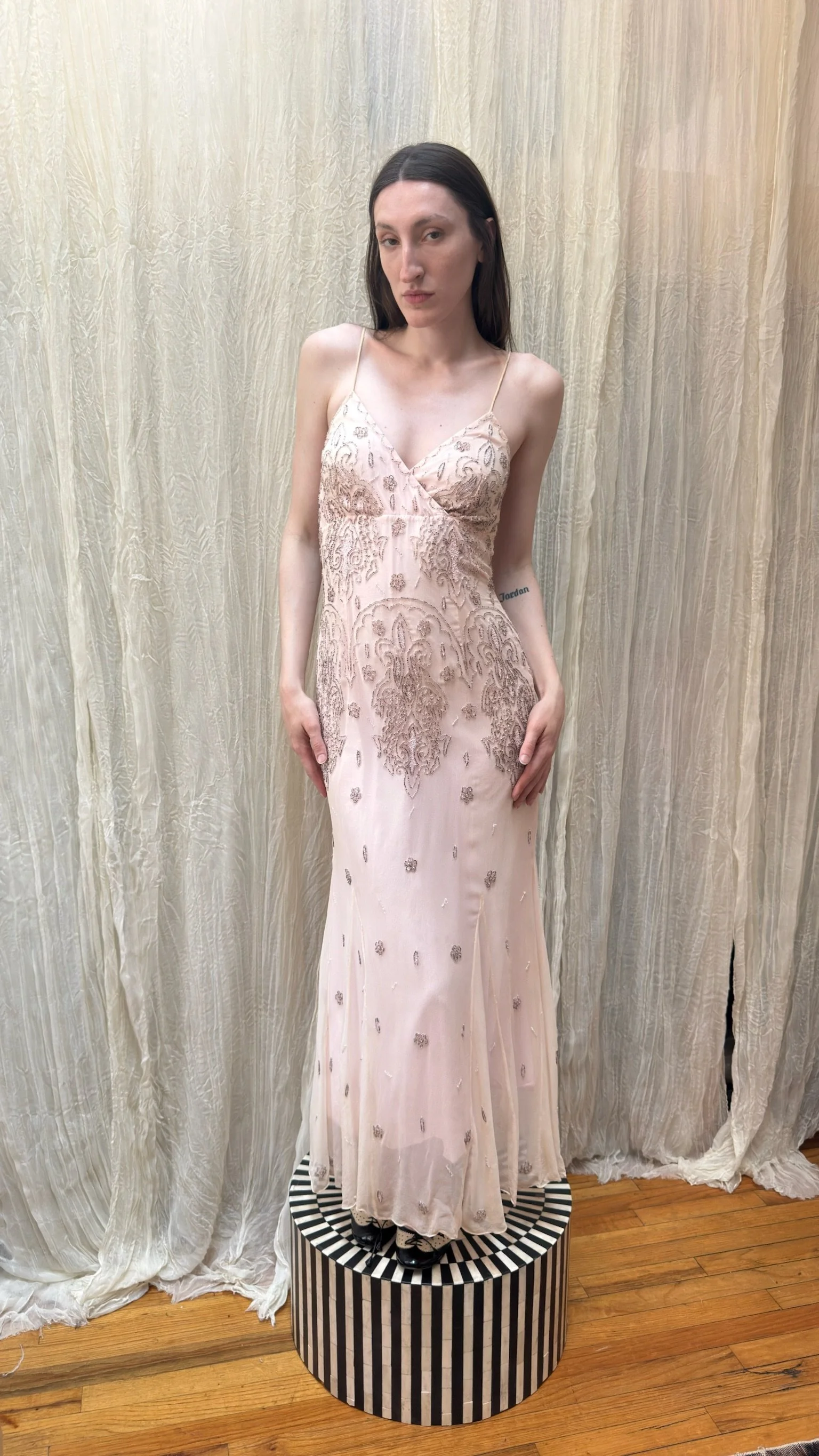 pale pink beaded gown (XS-S)