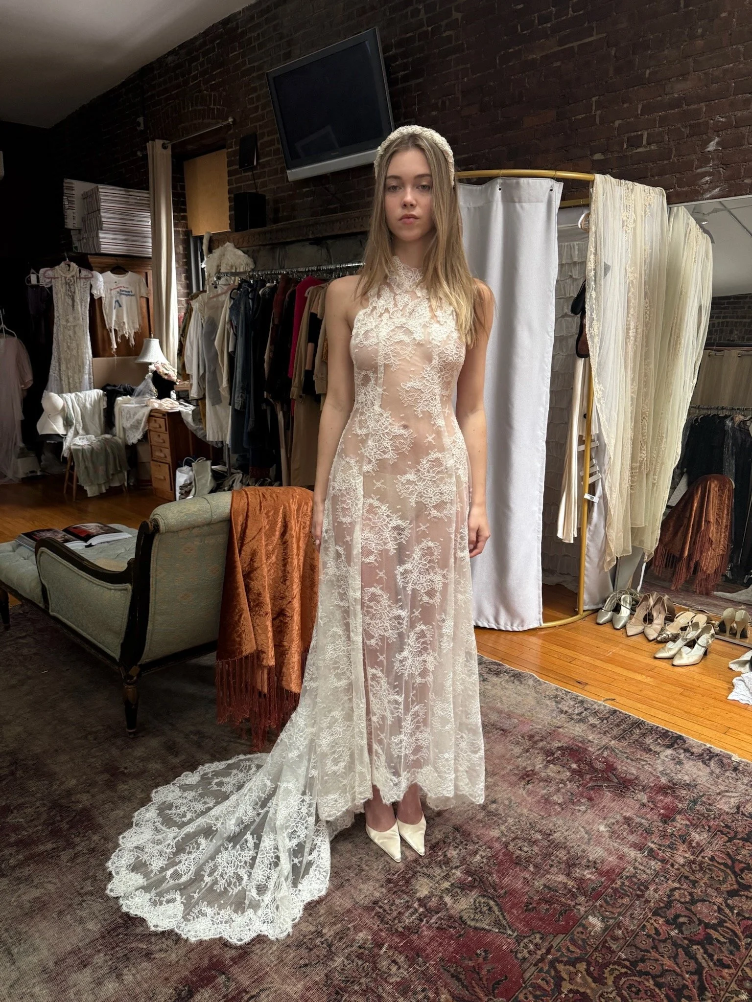 lace halter bridal dress (XS-M)