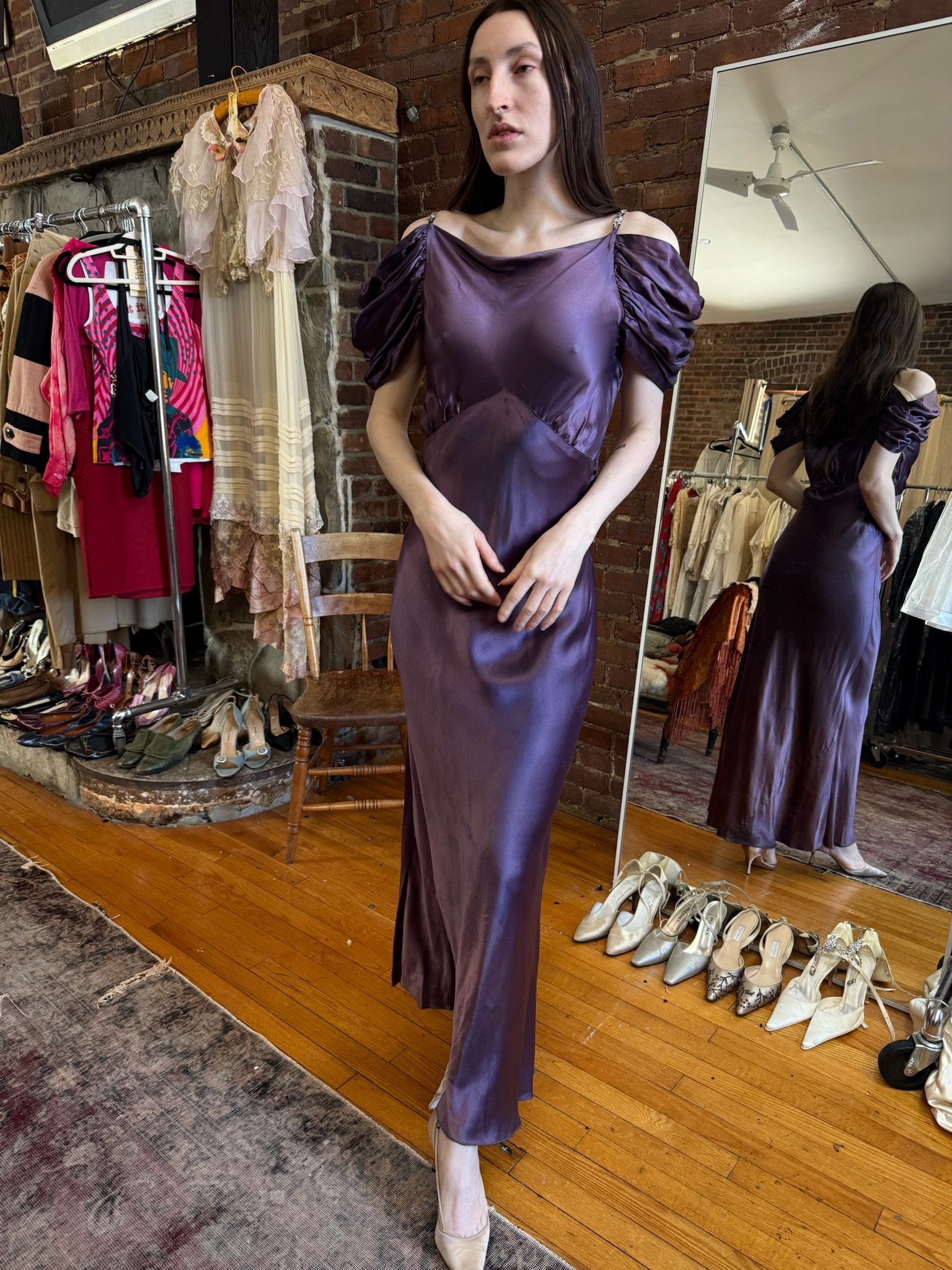 1940s amethyst silk satin gown (XS-S)