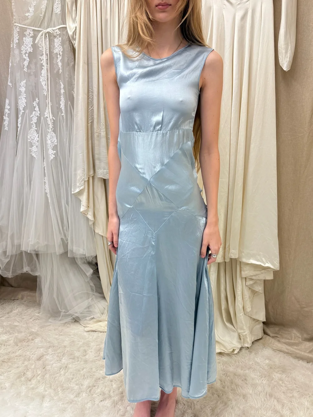 1920s/30s icy blue silk paneled dress (XXS)  Farmer's Daughter