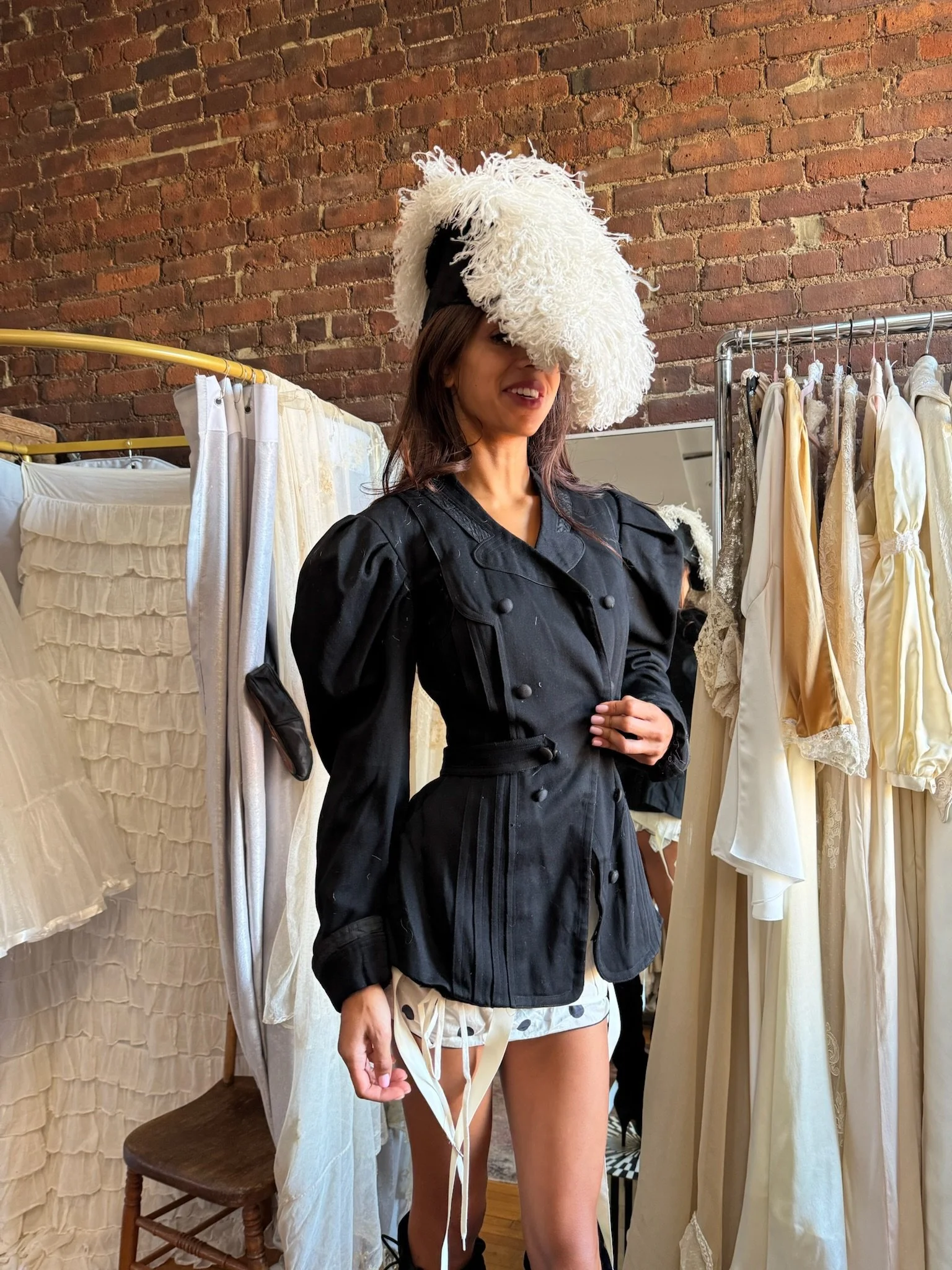 edwardian puff sleeve black wool jacket (XS)