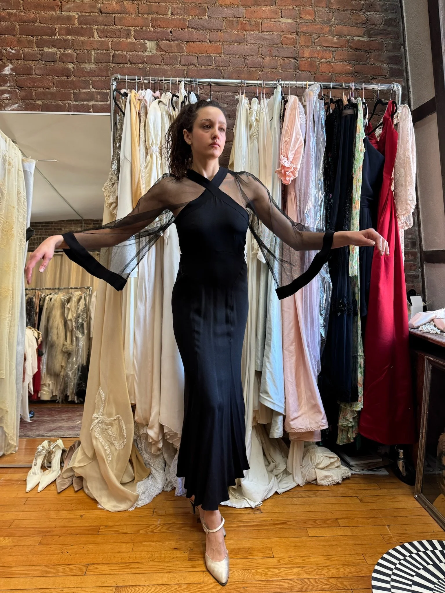 1930s black net cross gown (XS)