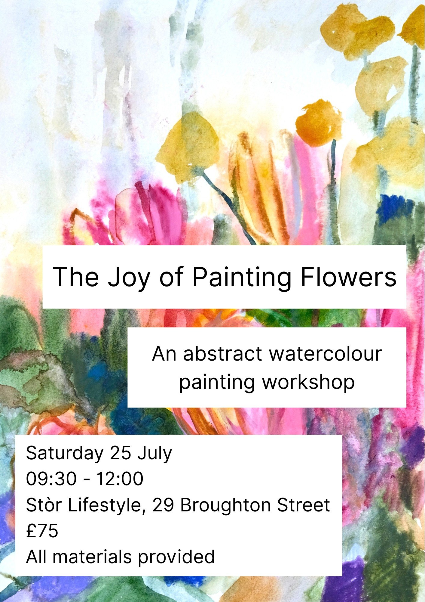 I&rsquo;m delighted to share that I&rsquo;ll be hosting another watercolour workshop in Edinburgh, this time with a summer theme.

I love sharing my passion for painting, especially using flowers as inspiration. I&rsquo;ll guide you through my tech