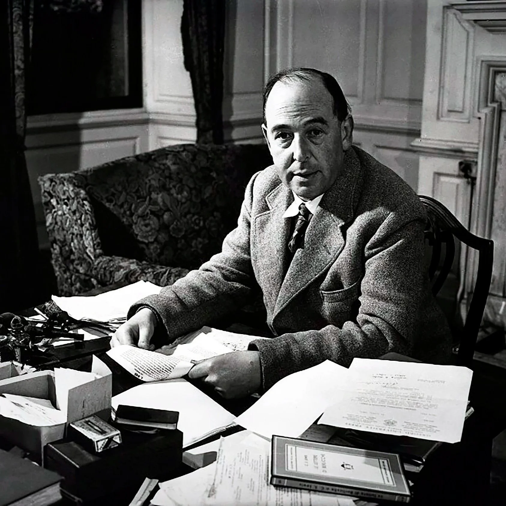 CS Lewis in his rooms at Magdalen College Oxford