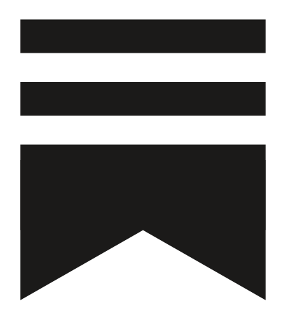 A black ribbon-shaped award with three horizontal lines at the top and an upward-pointing arrow at the bottom.