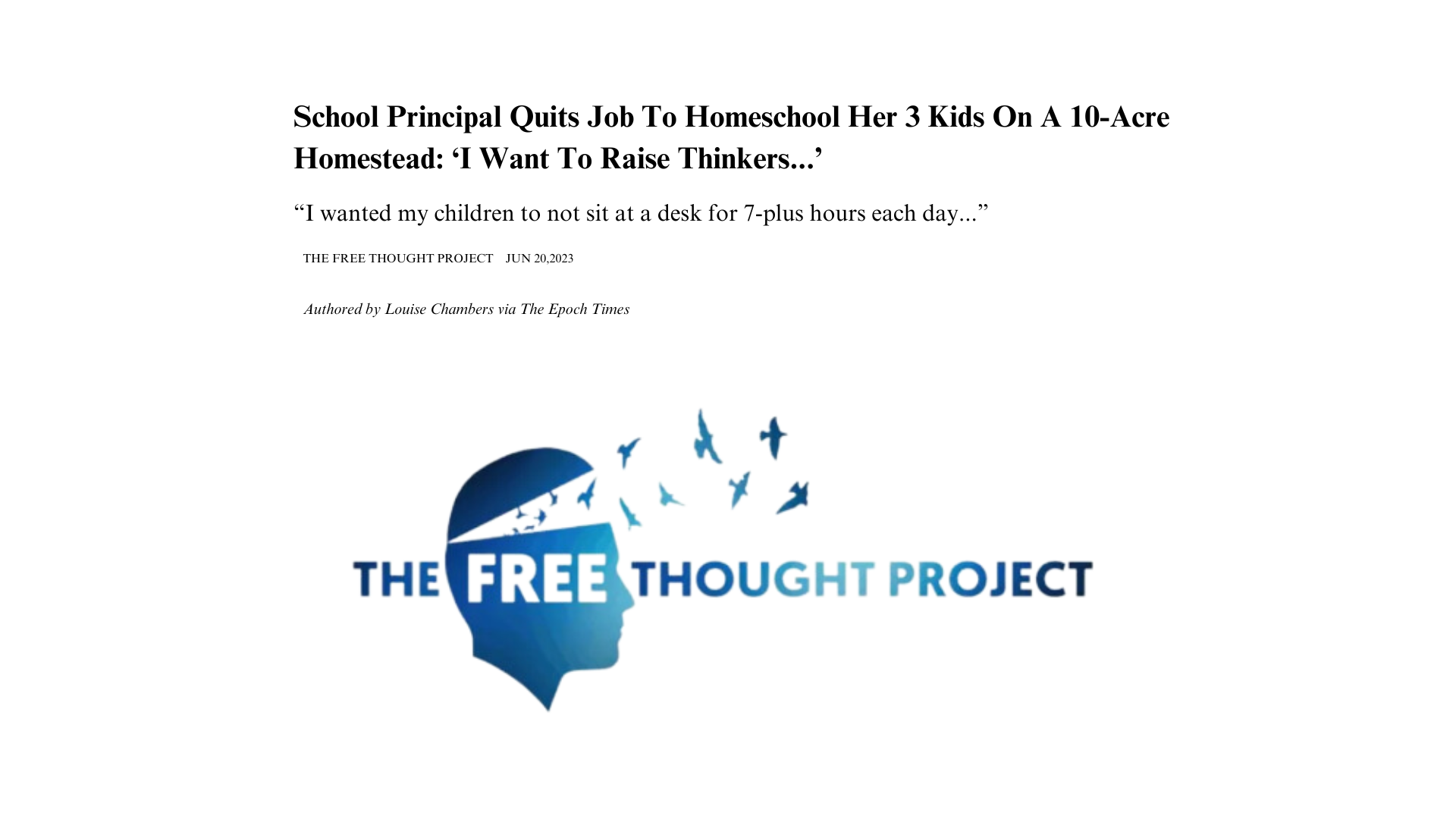 Logo for The Free Thought Project featuring a blue silhouette of a person's head in profile with a cityscape silhouette inside and the text 'The Free Thought Project' beneath.