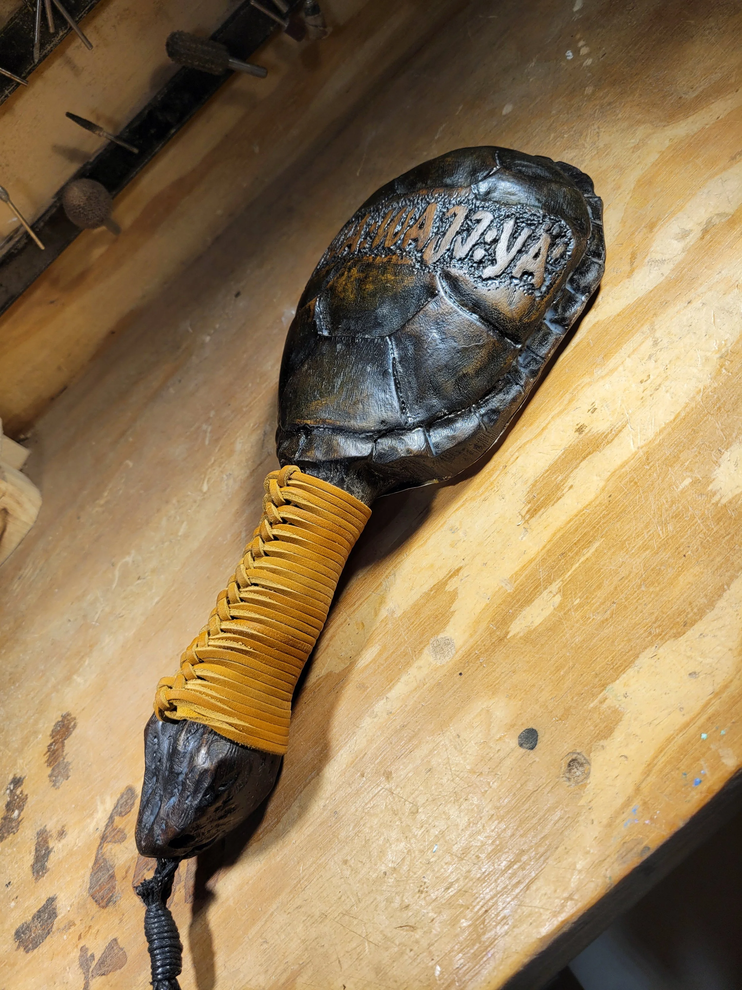 Hand Carved Wooden Turtle Rattle