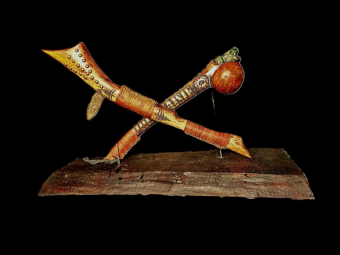 Gunstock warclub in the Red Visions Artshow at Casa Loma in Toronto.