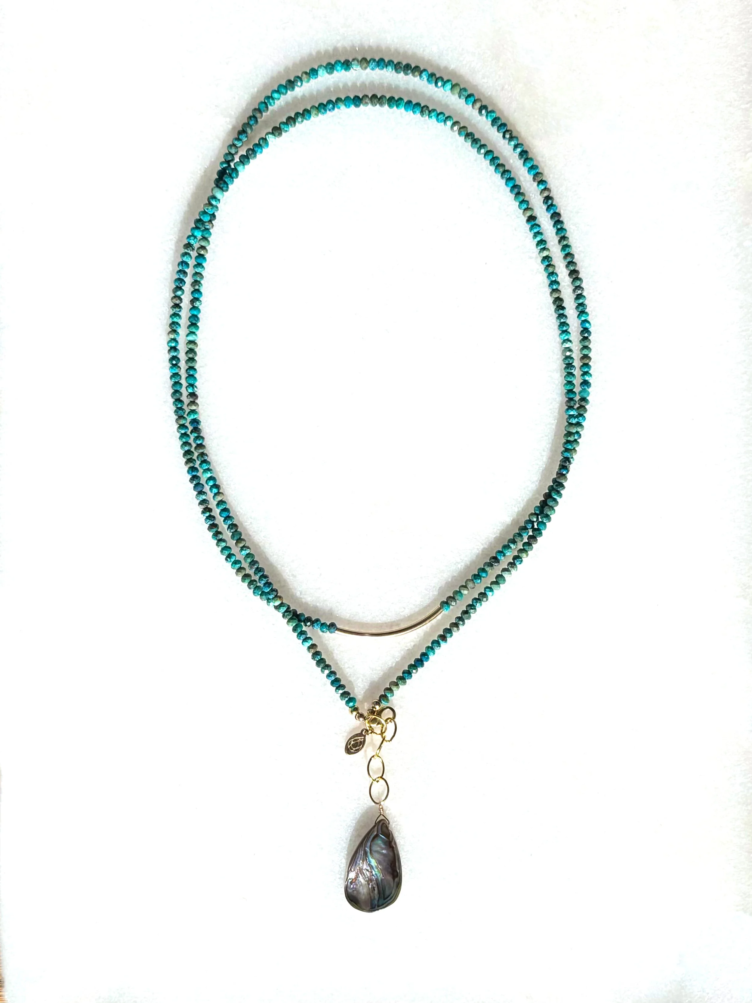 LUNA Long Double Wrap Necklace Shattuckite with Abalone