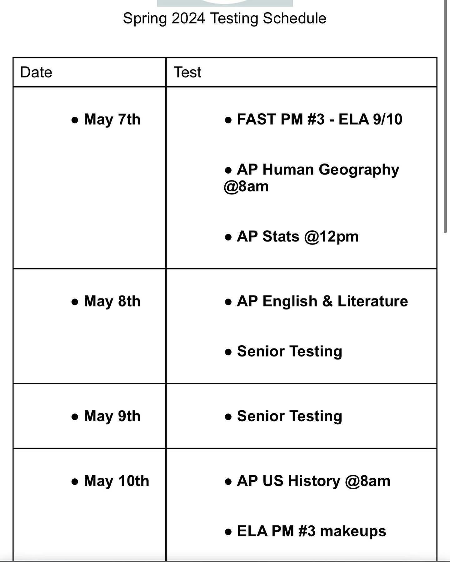 We need you here!! Many of these tests are graduation requirements and others are to earn college credit. ‼️Just about every student in the building will have at least one test this week or next 📝