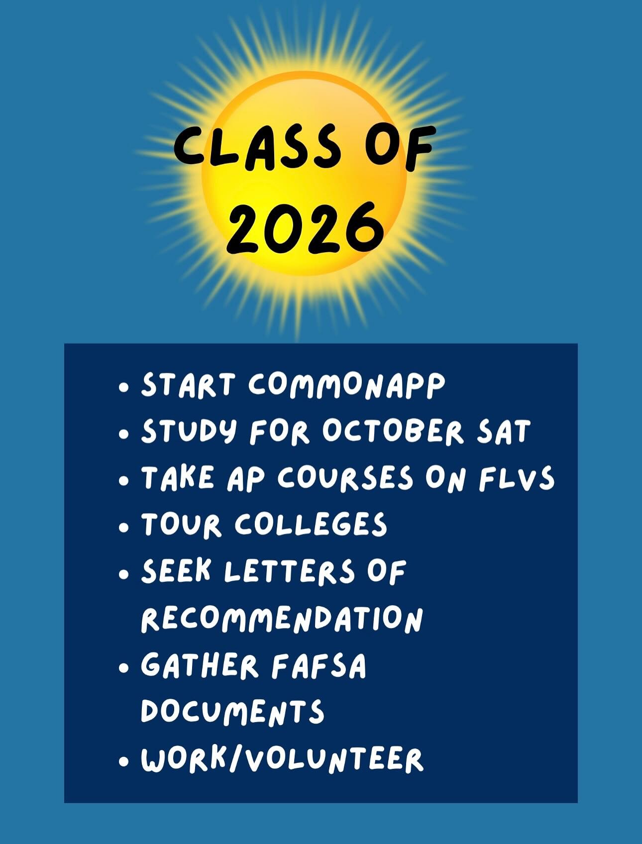 Suggestions for incoming 9-12 grade students to stay on track during the summer ☀️ parents & students please check your emails regularly for updates