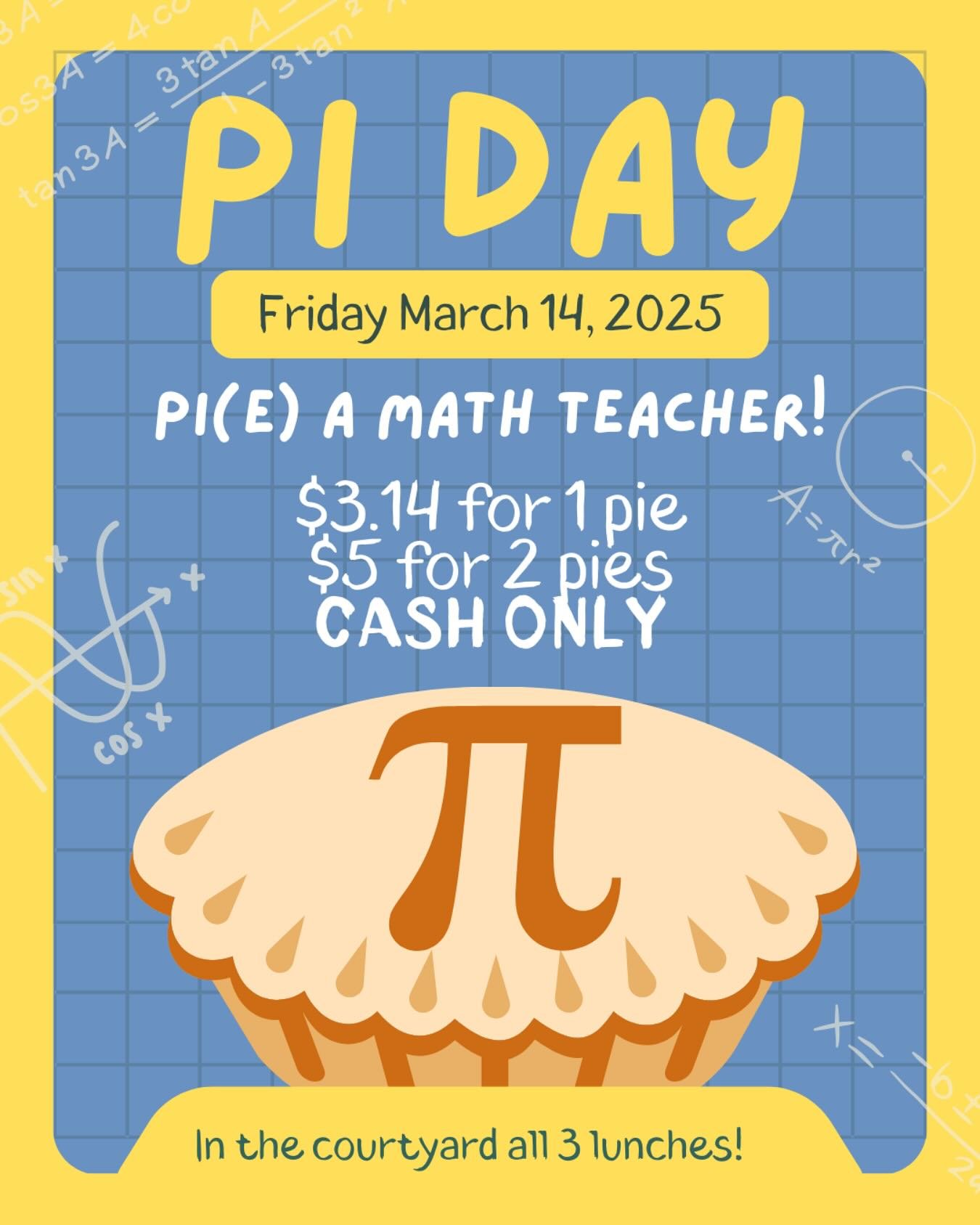 This Friday 😼 bring cash! And take part in a very fun tradition, because who doesn’t love math? ➕✖️➕🟰🥧
