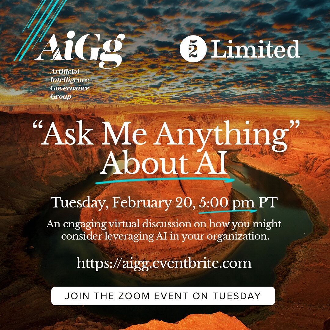 Join us on Tuesday, February 20 at 5:00 p.m. PT for an engaging virtual discussion on how you might consider leveraging AI in your organization. Join at aigg.eventbrite.com