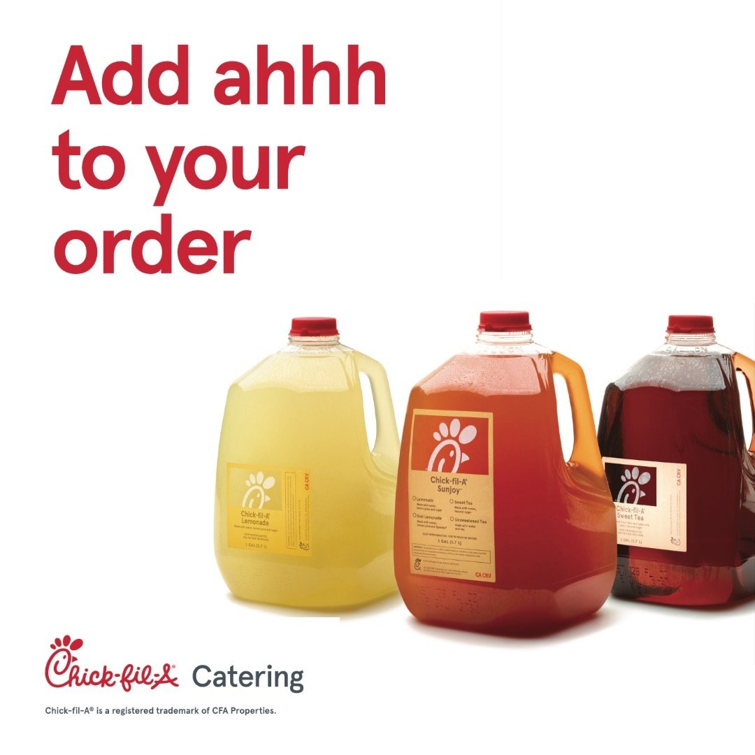 Receive a gallon of Chick-fil-A Sweet Tea along with any Catering order you place until December 31st. You can order Catering through our CFA Mobile App, on our website, or by calling our store phone number 570-822-7400.