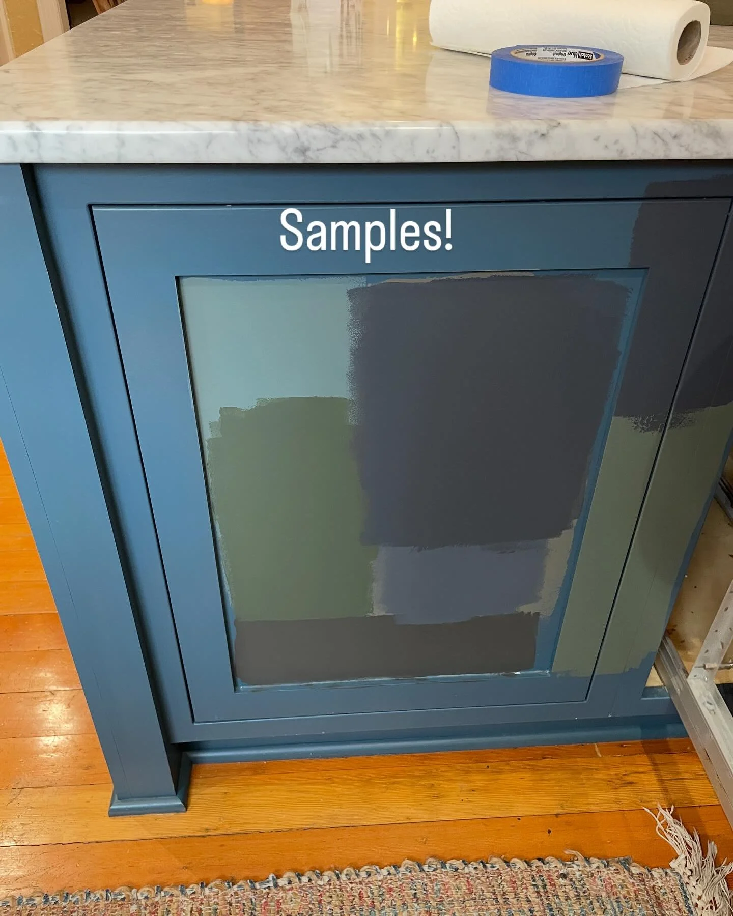 Sometimes your own home needs some TLC. The paint on this island has seen better days and was in need of a refresh.
We decided we might as well consider a new color if we are going to repaint.
We thought we knew what color we might want but to really