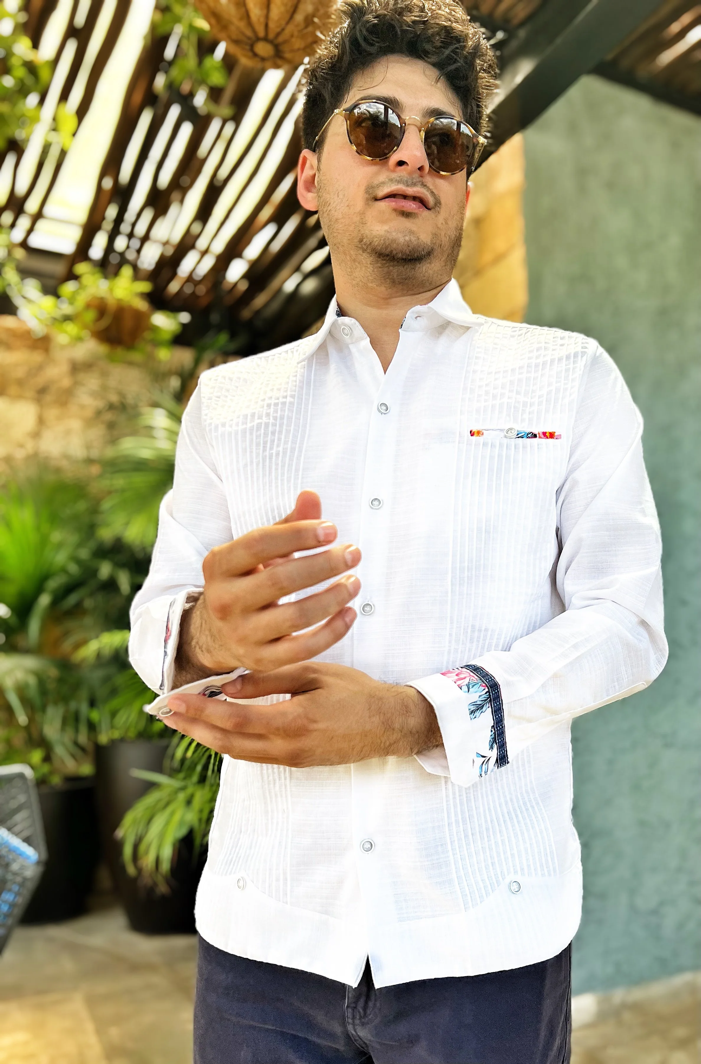 GUAYABERA PUÑO ITALIANO FLOREADO