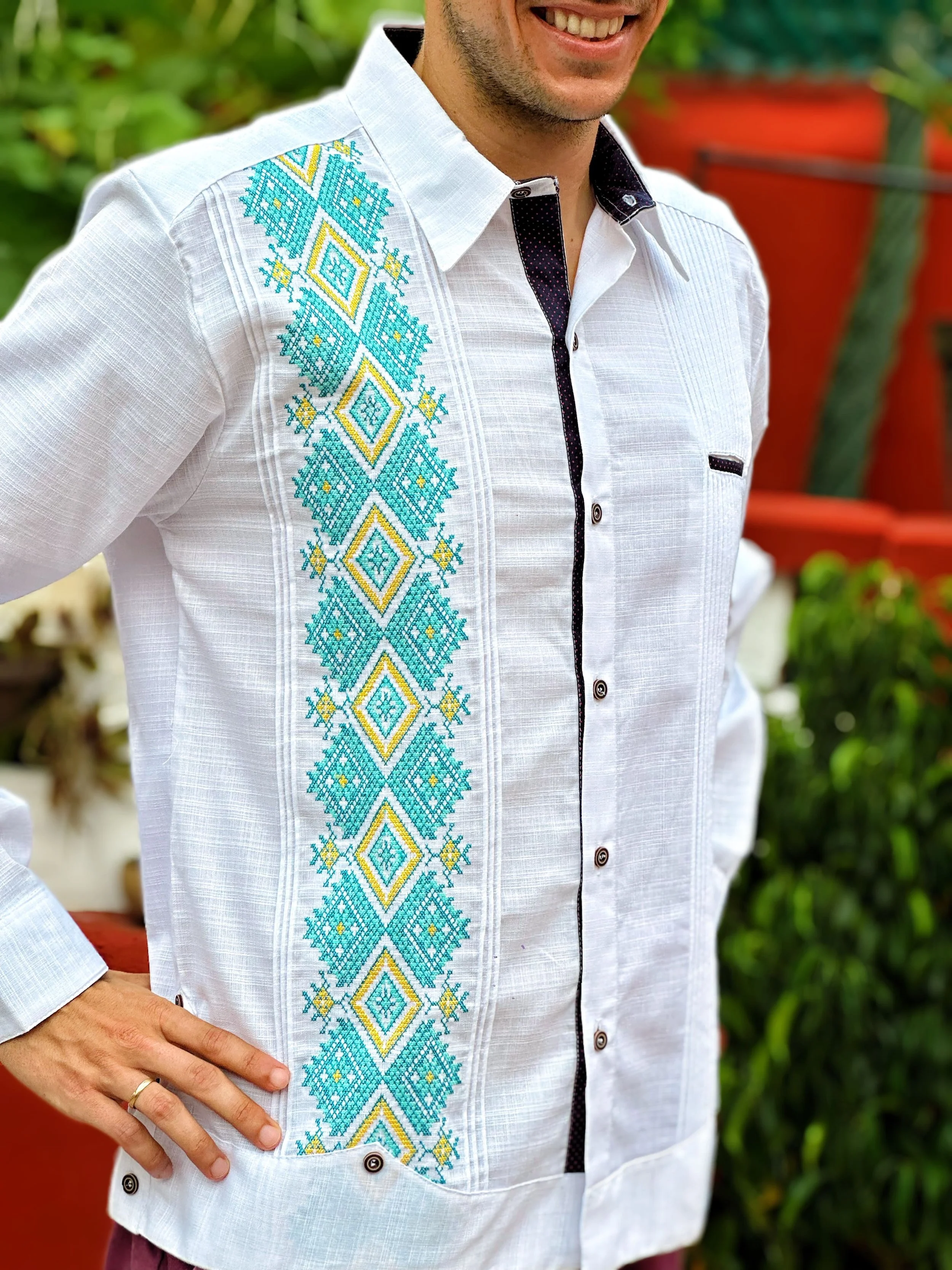 guayabera with bow tie