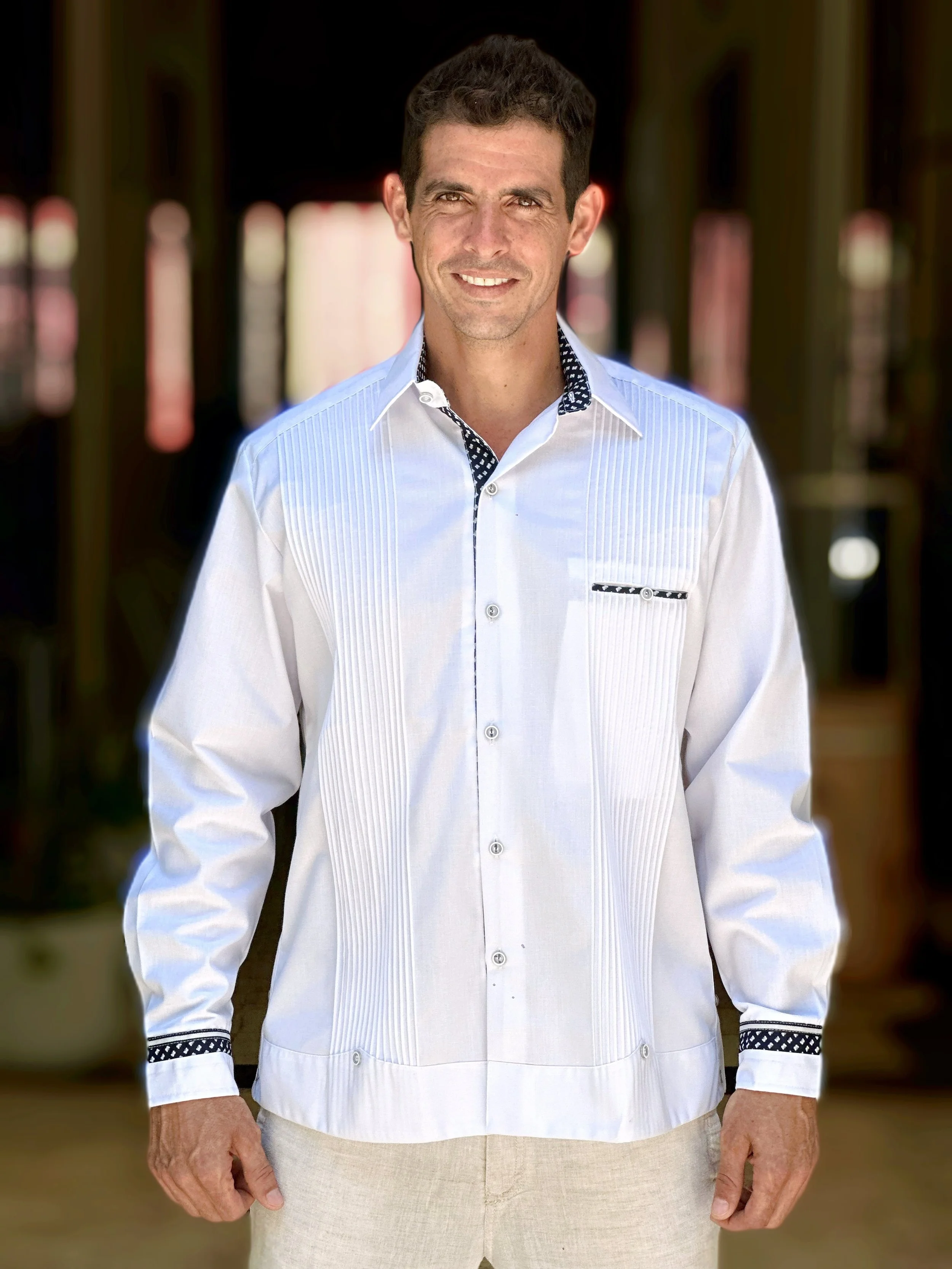 GUAYABERA PUÑO ITALIANO AZUL