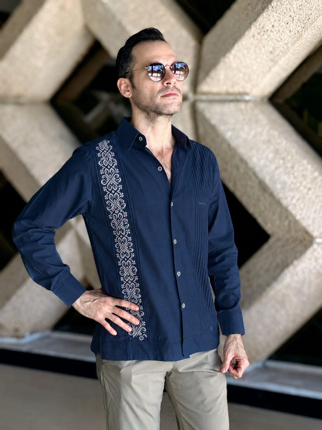 GUAYABERA XIBALBA AZUL MARINO