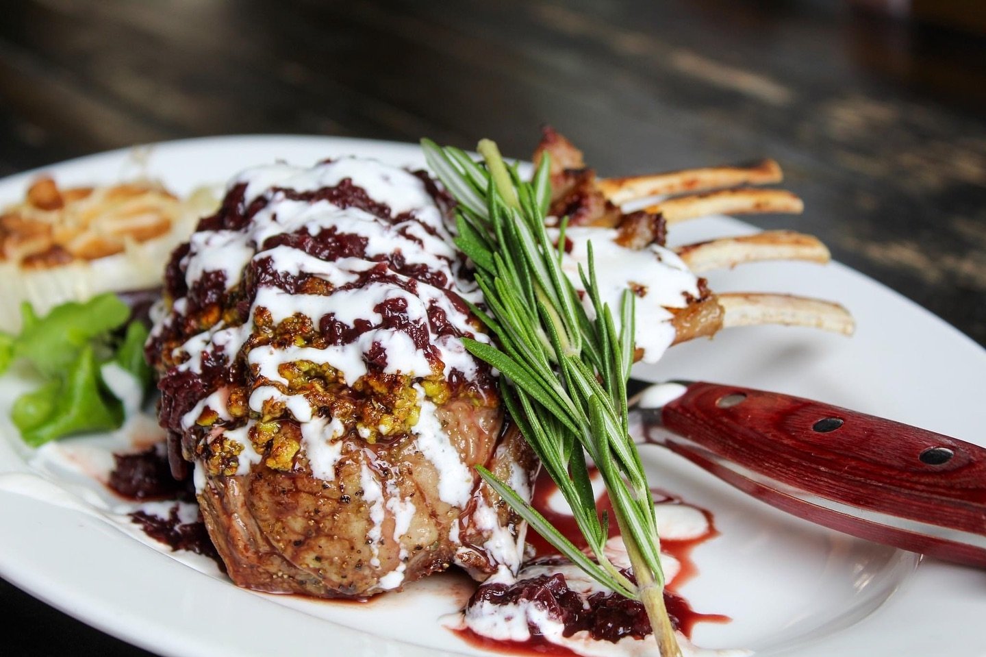 Our Pistachio Encrusted Lamb is calling your name! 🔥 

Cabernet and balsamic glazed New Zealand rack of lamb with a Pistachio crust. Finished with a goat cheese sour cream and blackberry cabernet compote. Here for a limited time!