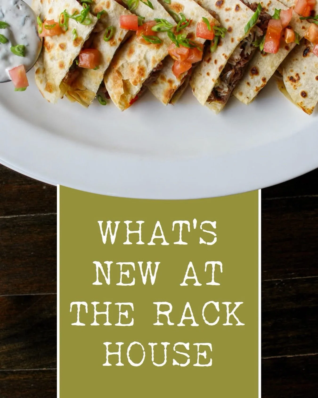 New seasonal flavors are here for a limited time!!!

🌮 Duck &amp; Tasso Quesadilla
🦆 Blackberry Balsamic Duck Breast
🍹 Limoncello Spritz
🧀 Seasonal Charcuterie

Check out what&rsquo;s new at The Rack House: https://www.rackhousesteaks.com/feature