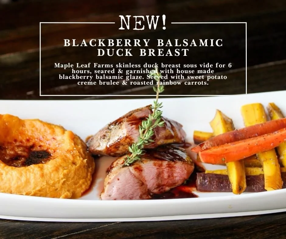 Your sign to try something new 👀🦆
Blackberry Balsamic Duck Breast, available for a limited time.

See what else just arrived at The Rack House: rackhousesteaks.com/featured-menu