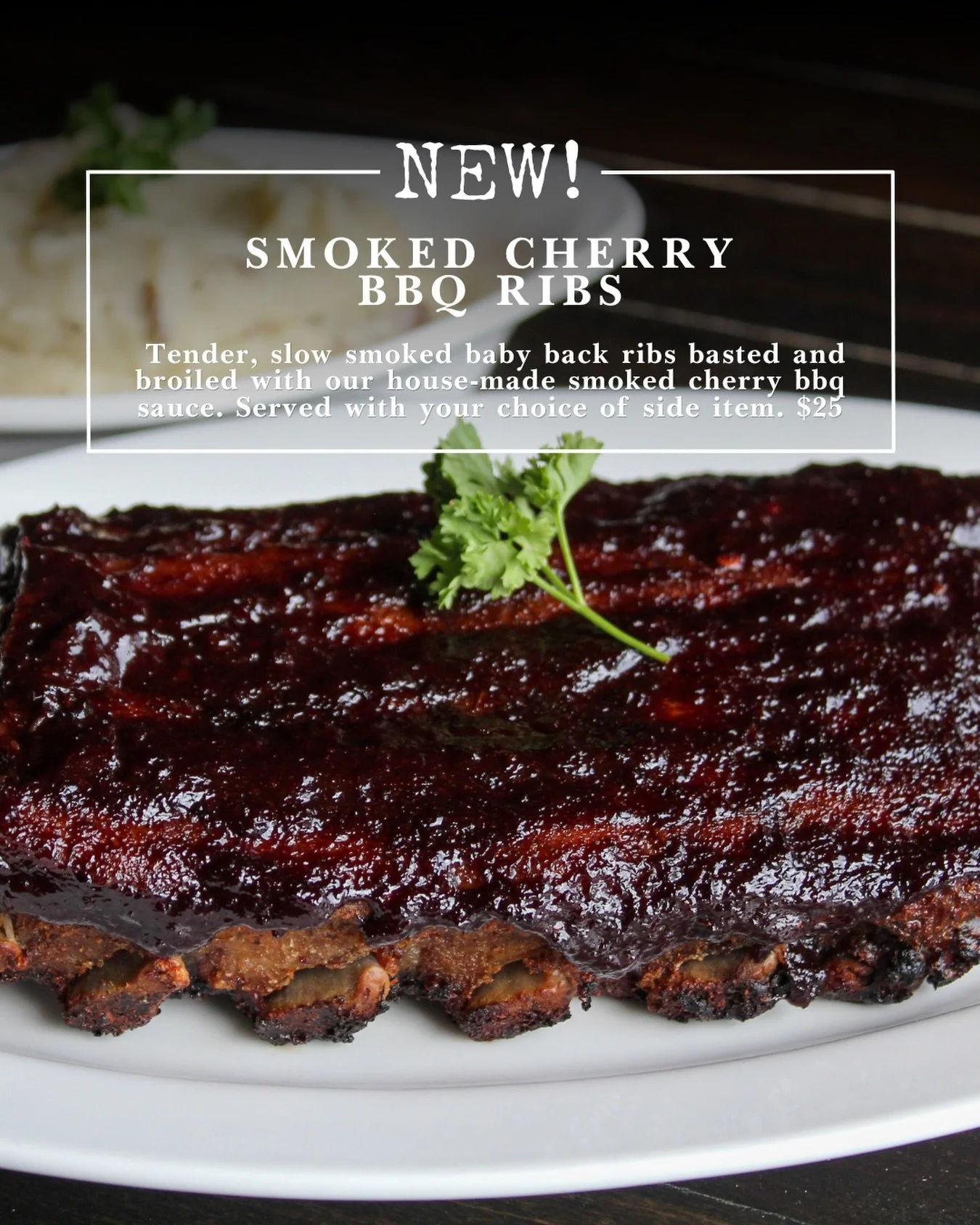 NEW NEW NEW! 👀

Say hello to our Smoked Cherry BBQ Ribs!  Tender, slow smoked baby back ribs basted and broiled with our house-made smoked cherry BBQ sauce. Served with your choice of side item.

Here for a limited time only 🔗 rackhousesteaks.com/f