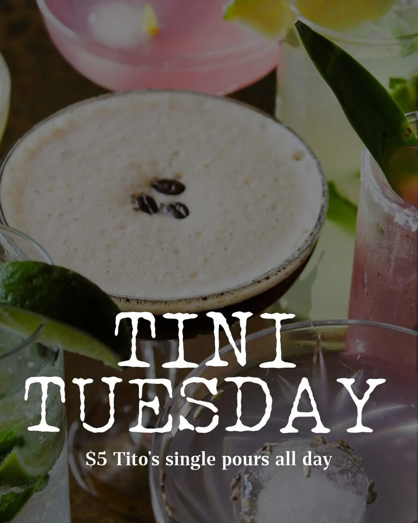 It&rsquo;s TINI TUESDAY! 🍸

Enjoy $5 Blueberry Lemon Drop, Cosmopolitan, or any single pour of Tito&rsquo;s made your way... ALL DAY! 

📲 More drink and happy hour info at https://www.rackhousesteaks.com/libations