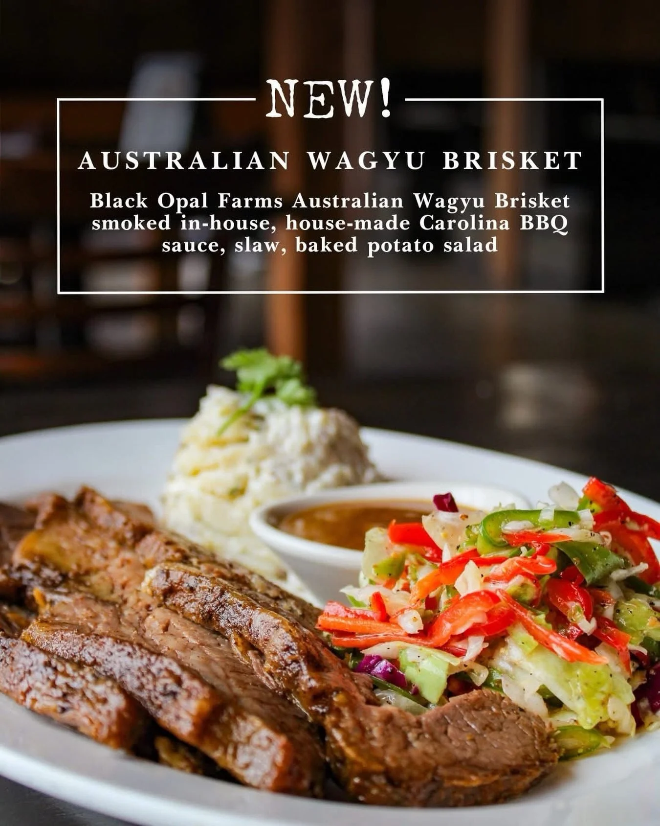 Guess what&rsquo;s BACKKK! 🔥
Our Australian Wagyu Brisket is back for the summer!! 

Slow cooked in-house with house-made Carolina BBQ sauce, slaw, baked potato salad, and served with your favorite side or salad. Here for a limited time!

🔗 https:/
