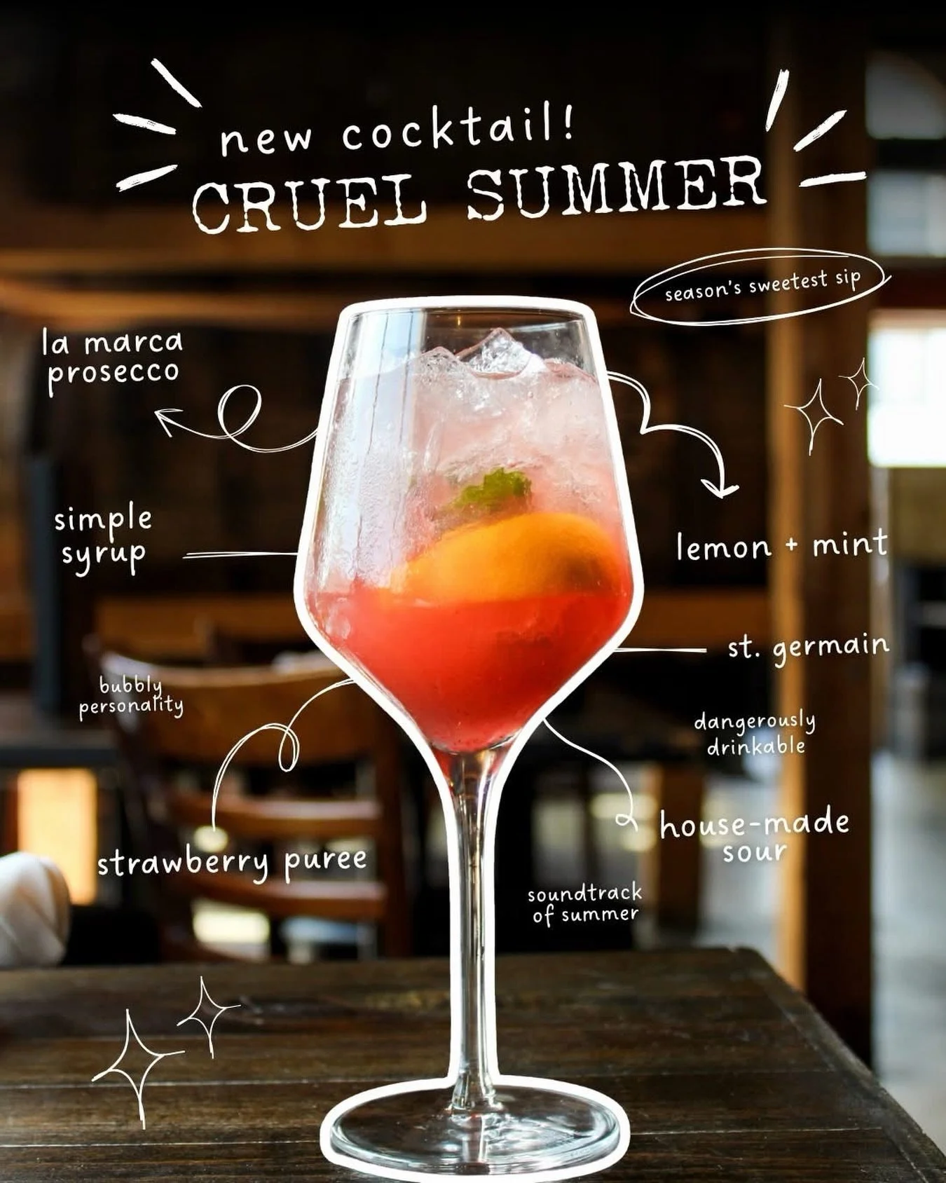 Strawberry. Fresh citrus. Elderflower. Bubbly. 

The Cruel Summer is everything we love about summer! ☀️ Here for a limited time. 

🔗 rackhousesteaks.com/featured-menu | Open for brunch at 10AM Sat + Sun!