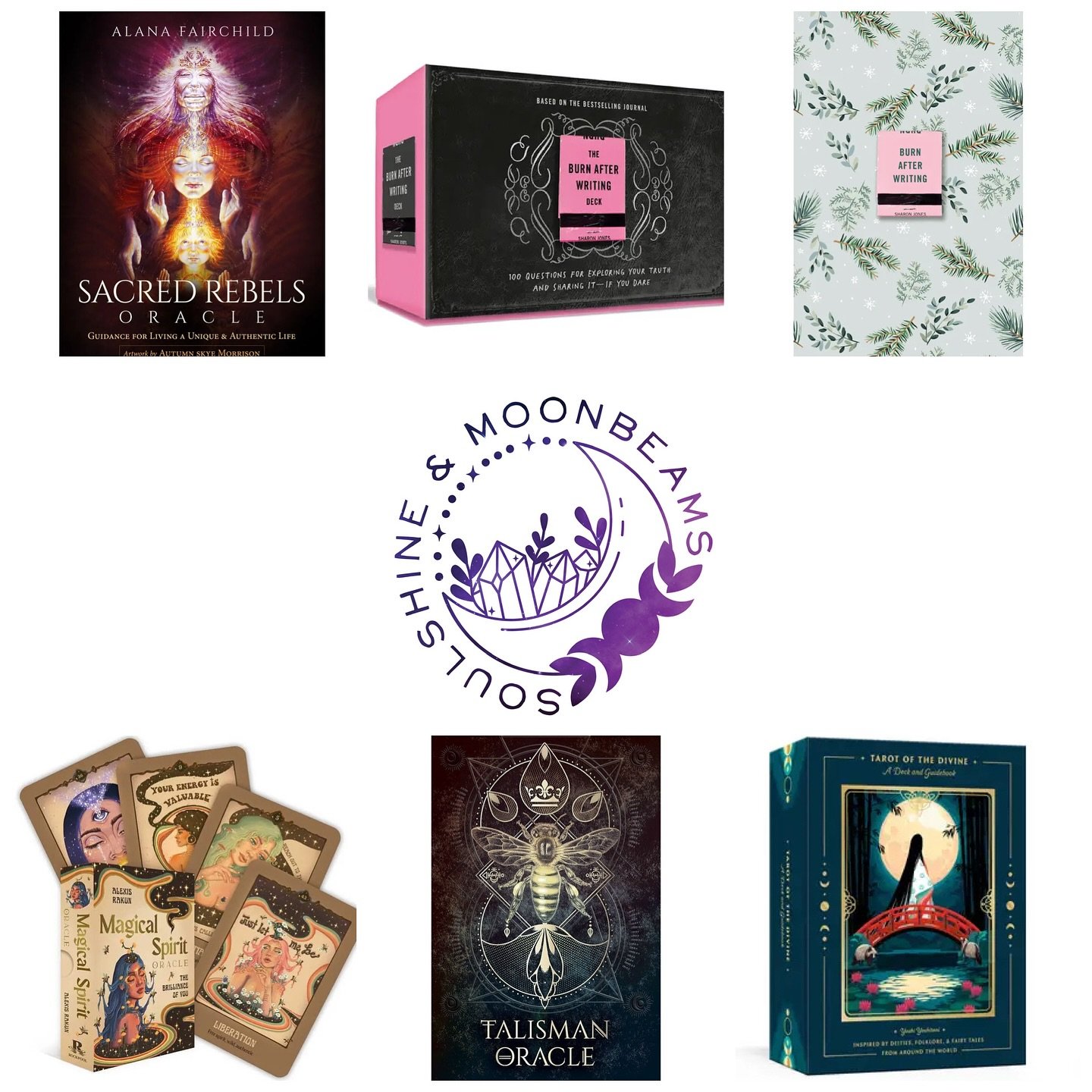 Restock day at soulshineandmoonbeams.com! 

Some refills and a few new tools including Burn After Writing journals and a journal prompting deck. The Tarot of the Divine is one of my go-to tarot decks because of the unique ways the folk stories deepen