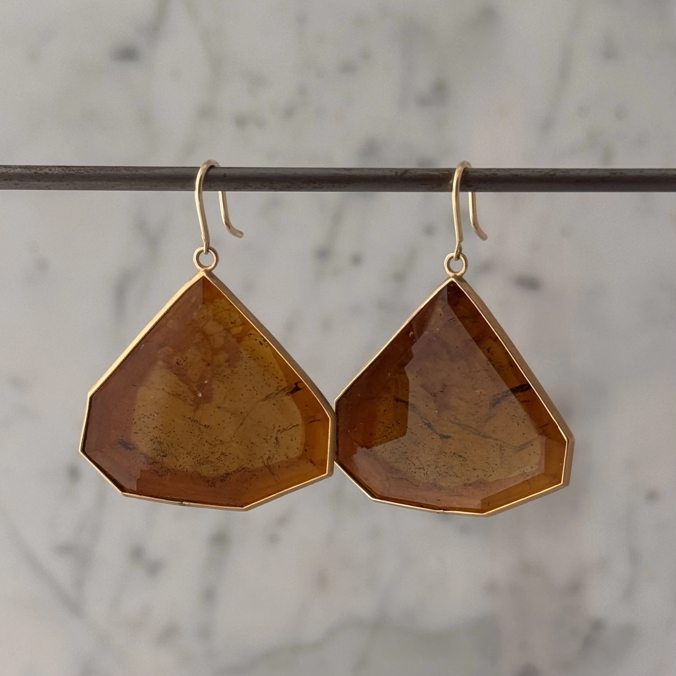 Amber-Golden Brown Tourmaline Slice Earrings