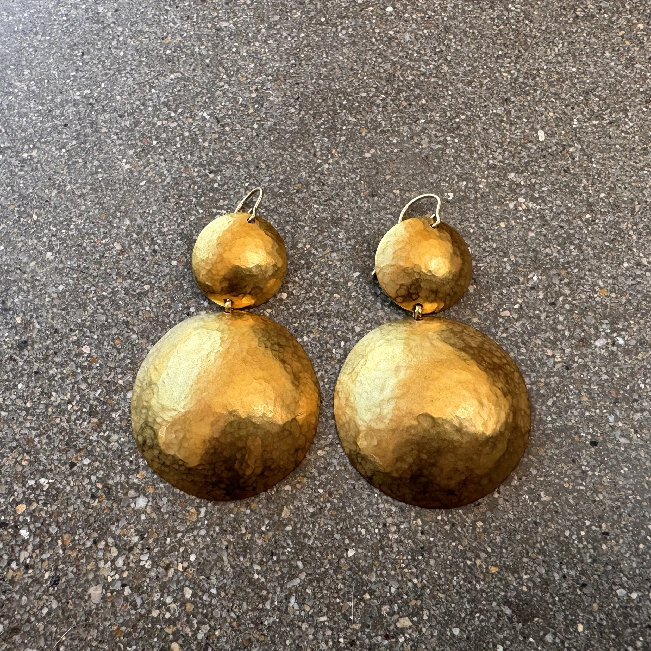 Gold Double Circle Hammered Earrings