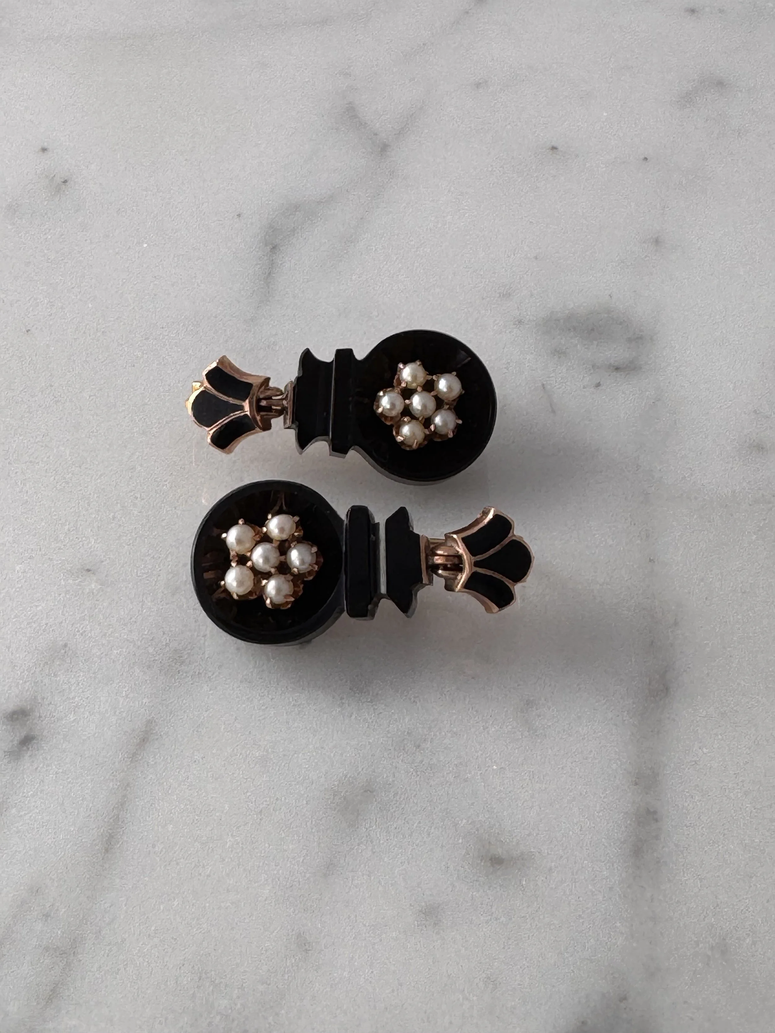 Victorian Onyx and Seed Pearl Earrings