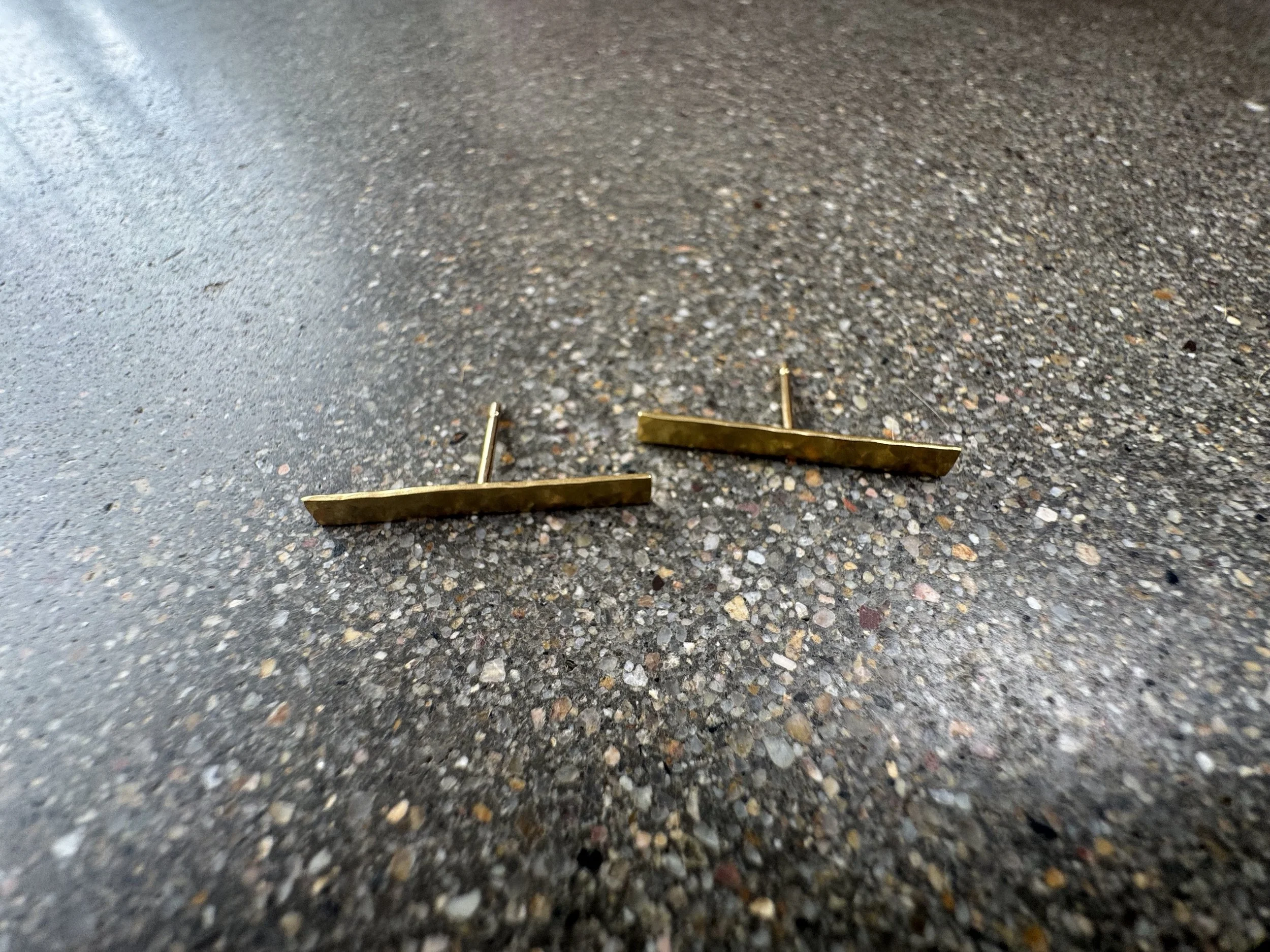 Long Hammered Bar Stud Earrings